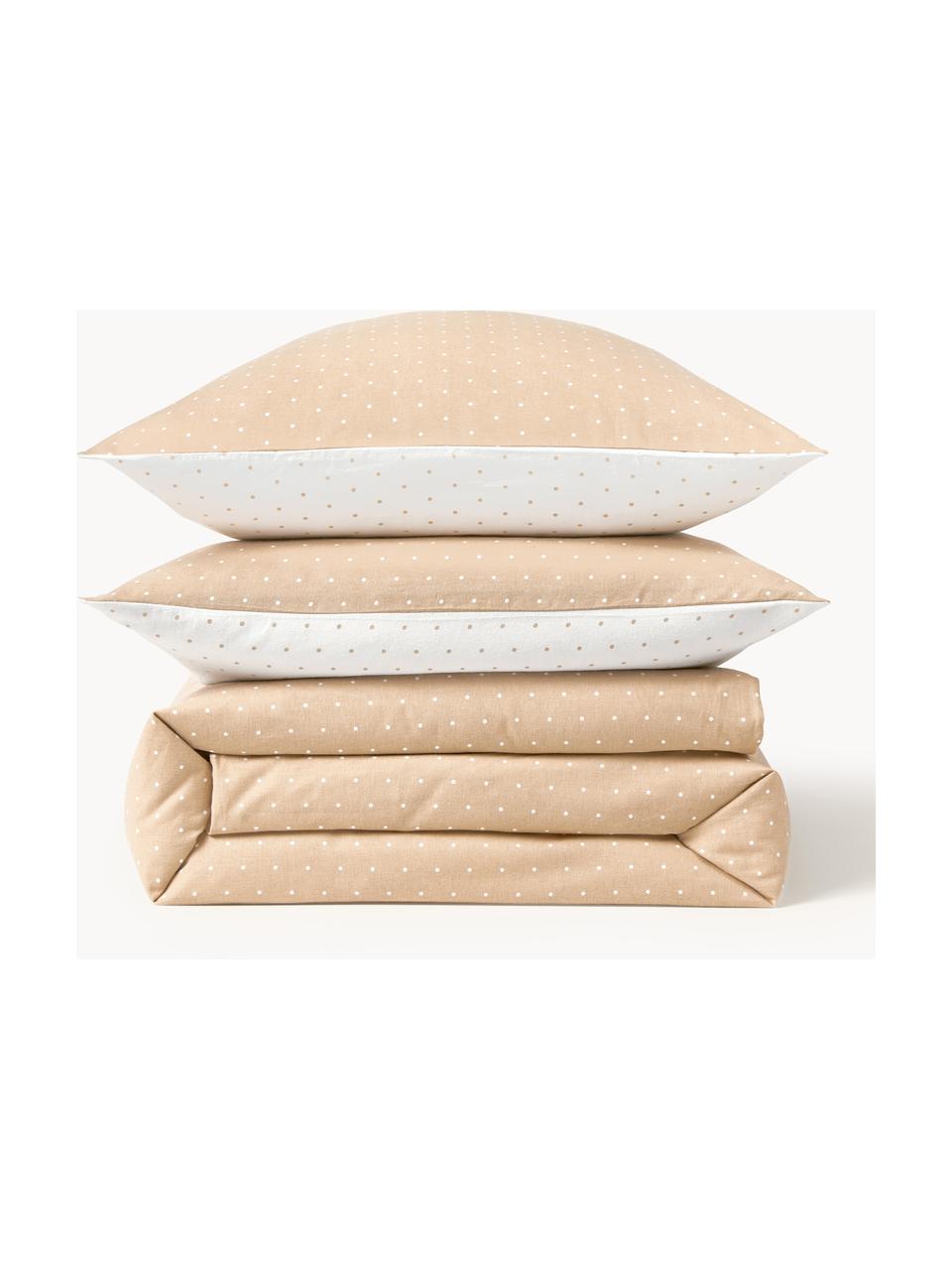 Housse de couette en flanelle réversible Betty, Beige clair, blanc, larg. 140 x long. 200 cm