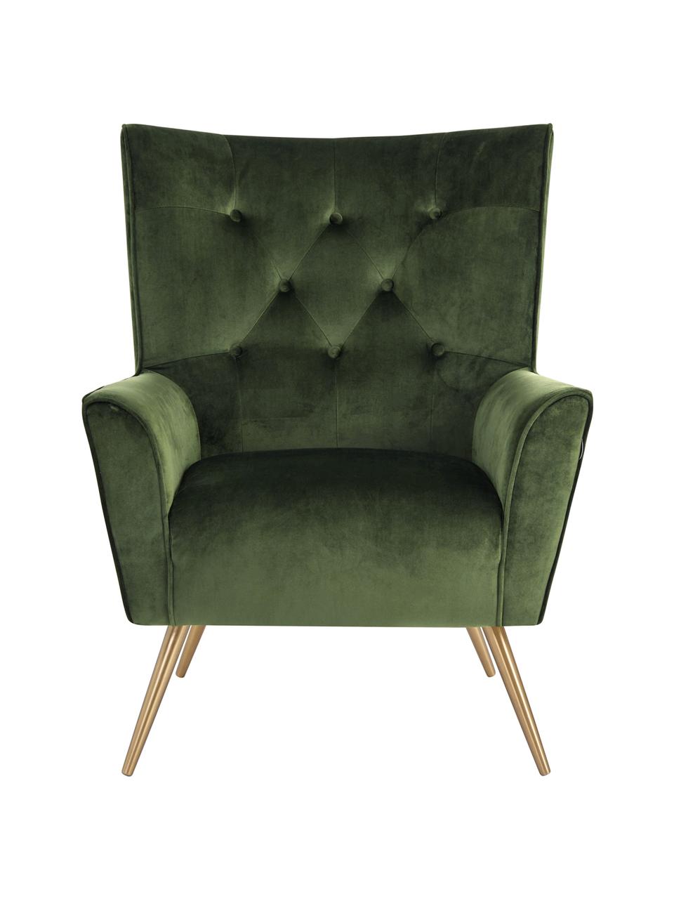 Fauteuil à oreilles en velours vert Bodiva, Vert forêt, couleur laitonnée