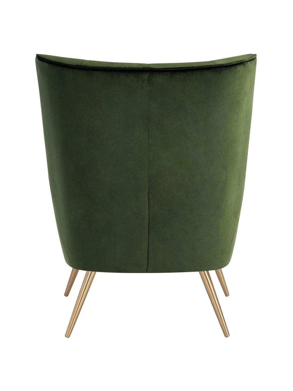 Fauteuil à oreilles en velours vert Bodiva, Vert forêt, couleur laitonnée