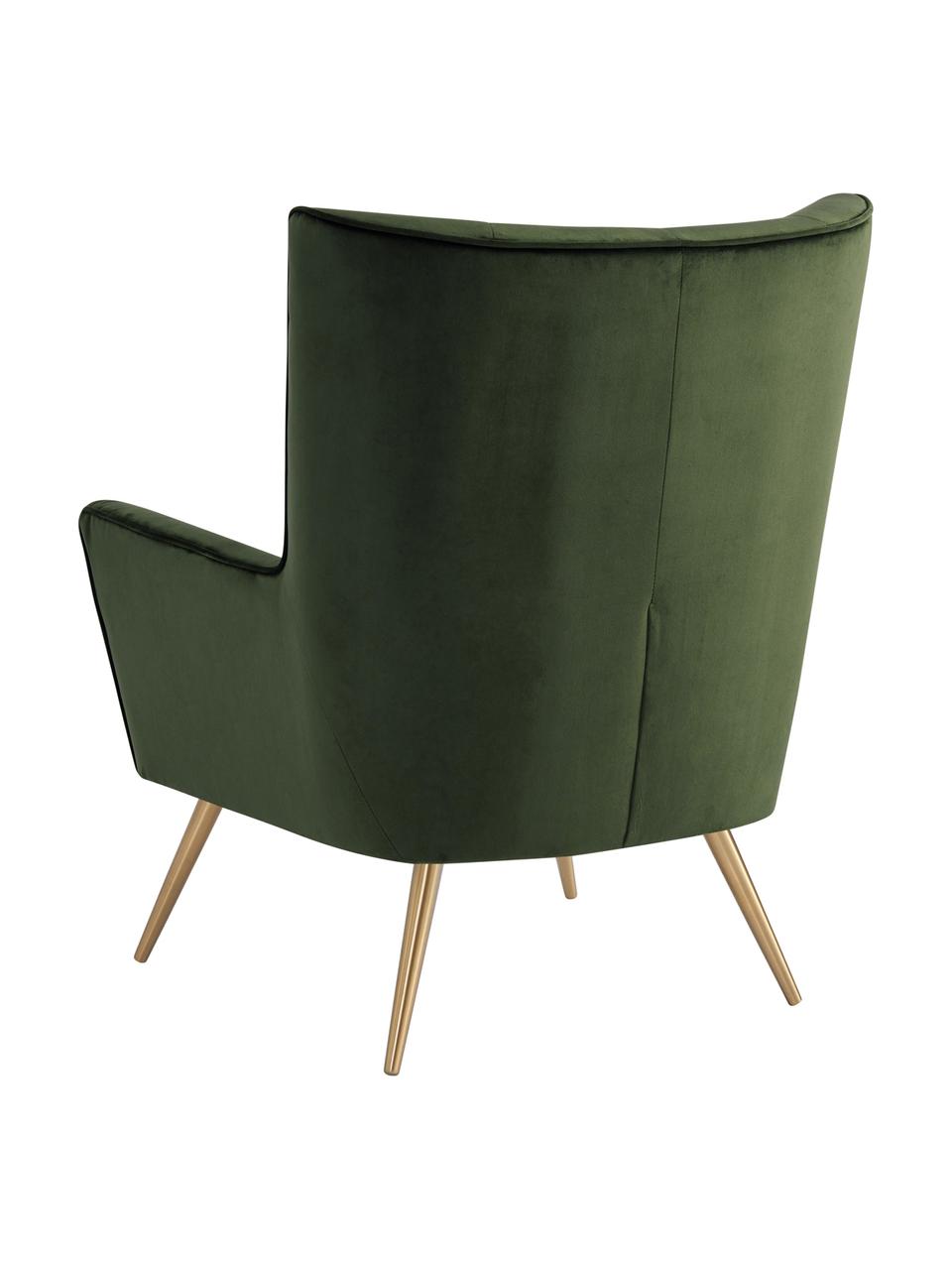 Fauteuil à oreilles en velours vert Bodiva, Vert forêt, couleur laitonnée