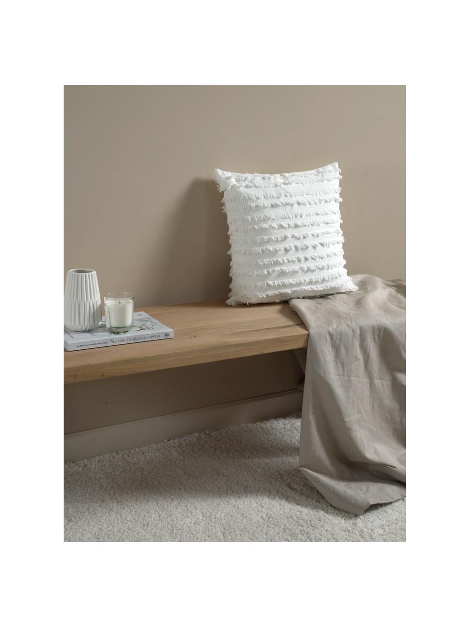 Housse de coussin 45x45 blanche Jessie, 88 % coton, 7 % viscose, 5 % lin, Blanc, larg. 45 x long. 45 cm