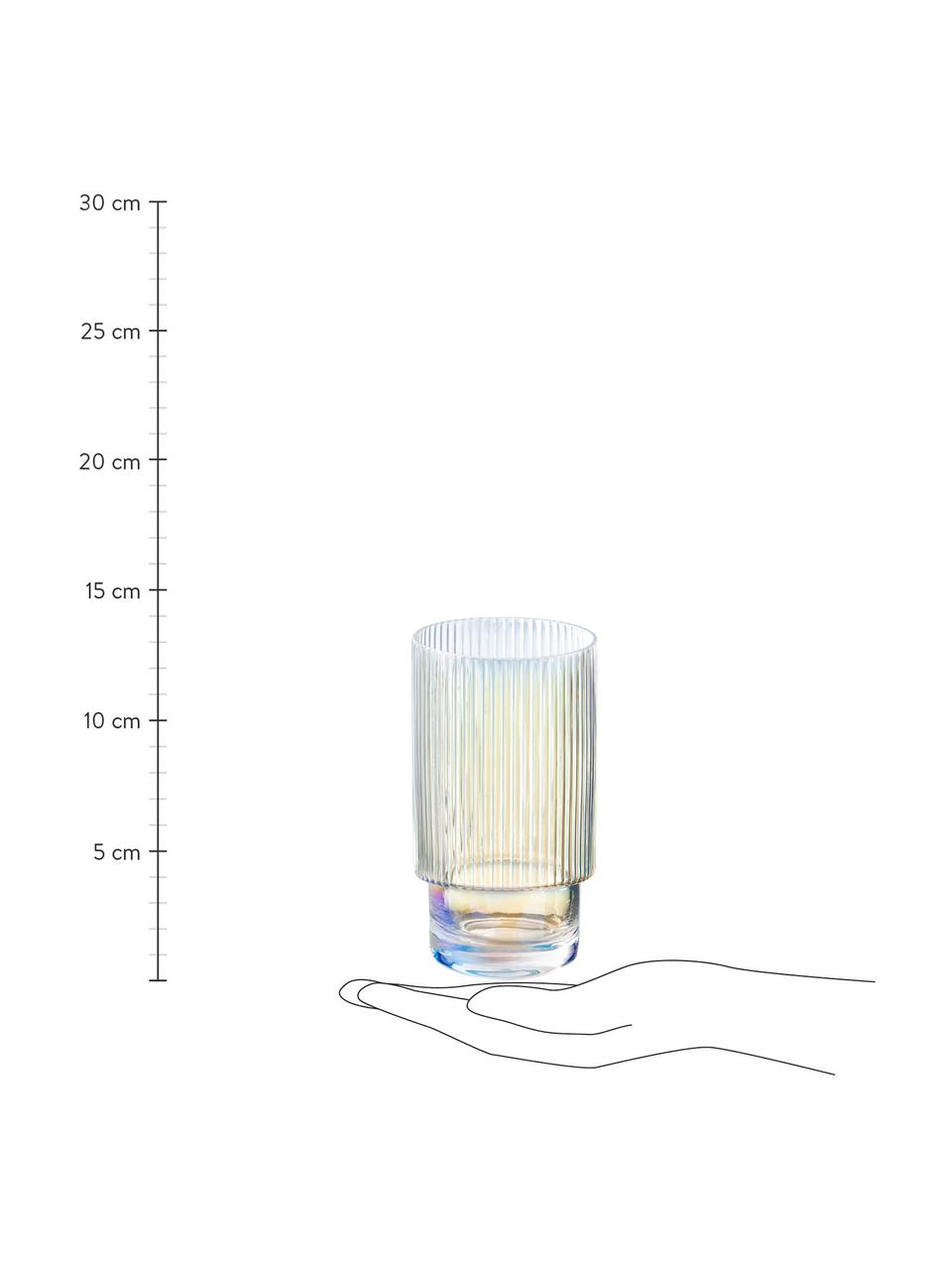 Vasos iridiscente con relieve Minna de Guglielmo Scilla, 4 uds., Vidrio soplado artesanalmente, Cromo, transparente, iridiscente, Ø 8 x Al 14 cm