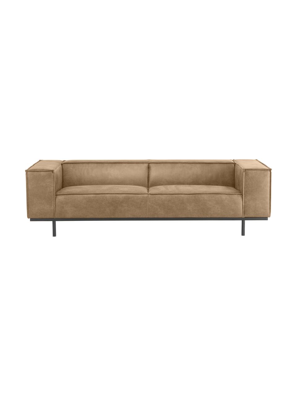 Leder-Sofa Abigail (3-Sitzer) in Braungrau mit Metall-Füßen, Bezug: Lederfaserstoff (70% Lede, Beine: Metall, lackiert, Leder Braungrau, B 230 x T 95 cm