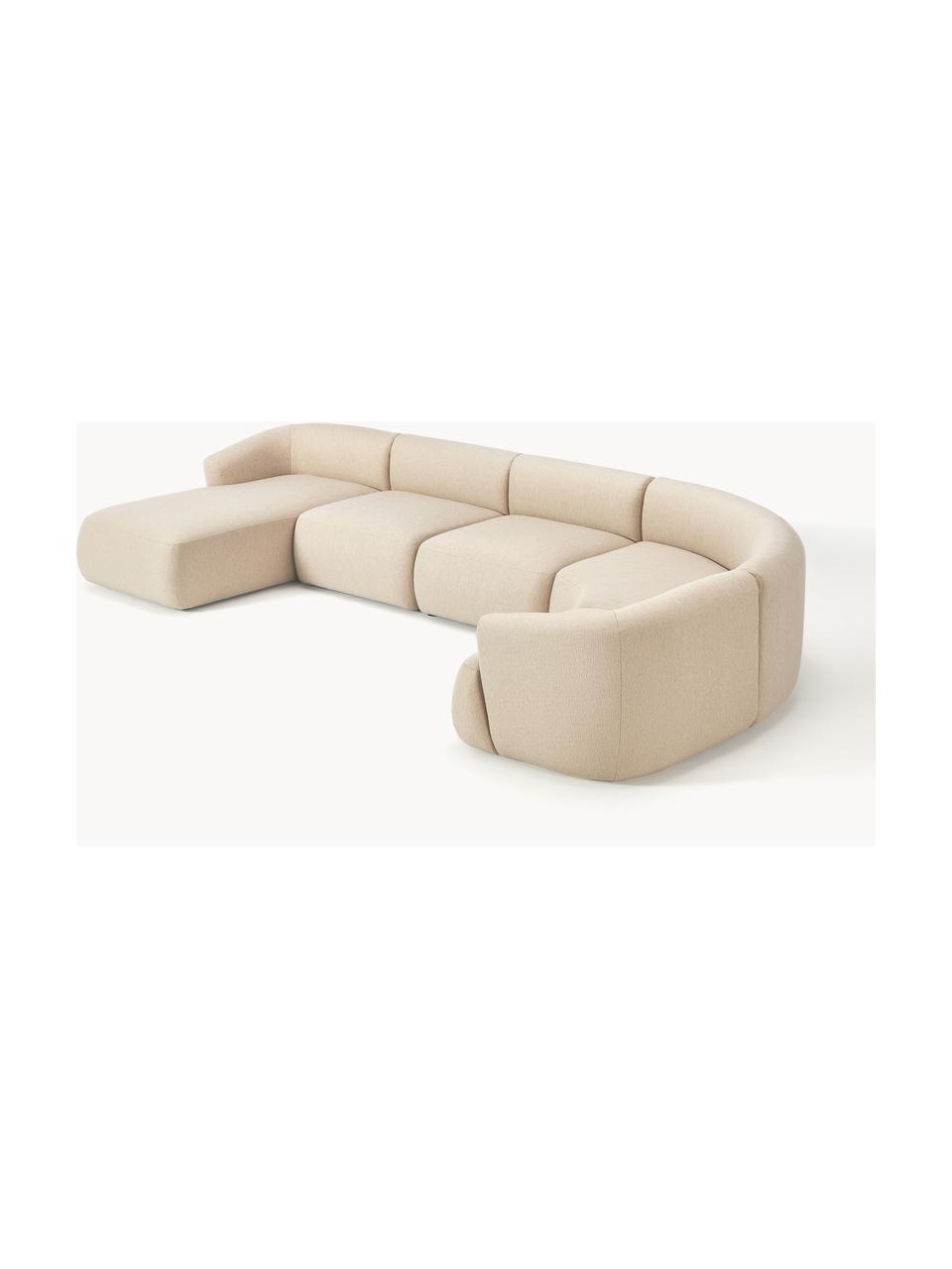 Set divano componibile Sofia, Rivestimento: 100% polipropilene Il riv, Struttura: legno di abete, truciolat, Piedini: plastica Il materiale uti, Tessuto beige chiaro, Larg. 404 x Prof. 231 cm, chaise longue a destra