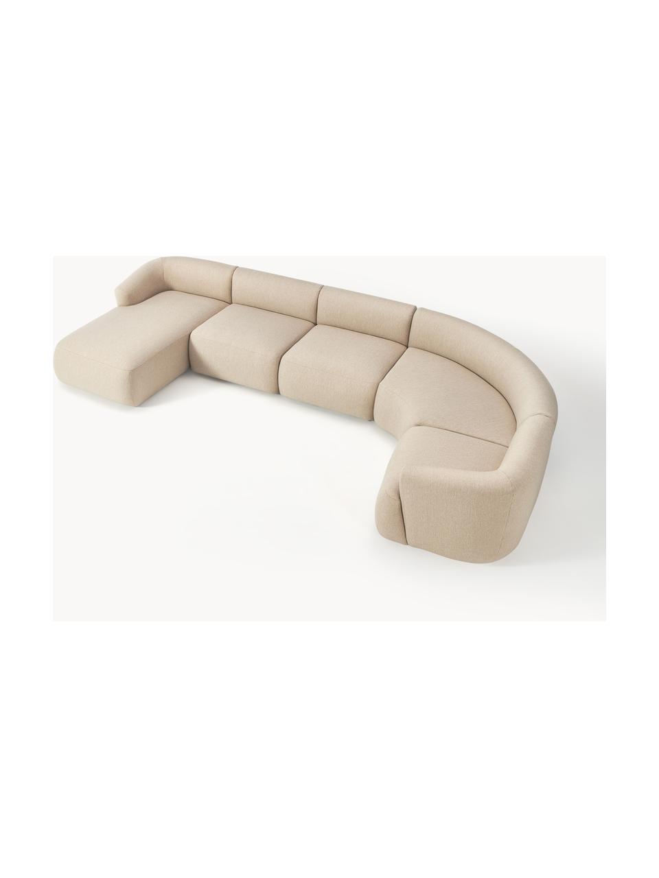 Set divano componibile Sofia, Rivestimento: 100% polipropilene Il riv, Struttura: legno di abete, truciolat, Piedini: plastica Il materiale uti, Tessuto beige chiaro, Larg. 404 x Prof. 231 cm, chaise longue a destra