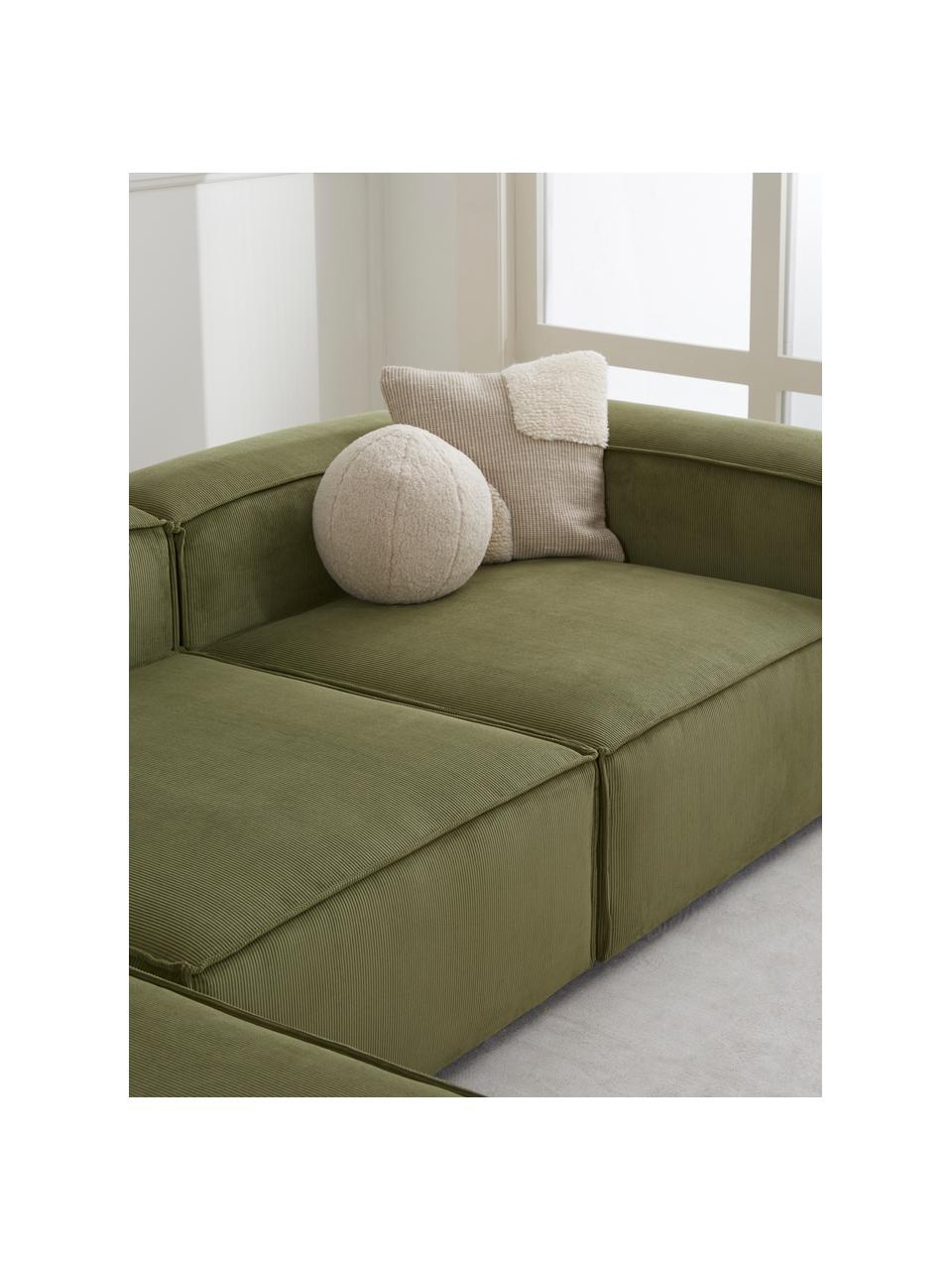 Canapé d'angle modulable velours côtelé Lennon, Velours côtelé vert, larg. 327 x prof. 180 cm, méridienne à gauche
