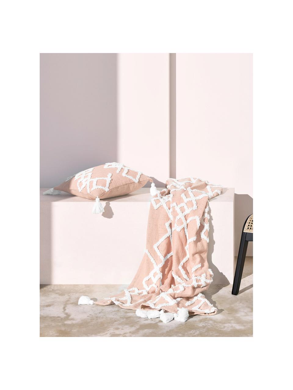 Koc z tuftowaną dekoracją Tikki, 100% bawełna, Brudny różowy, S 130 x D 170 cm