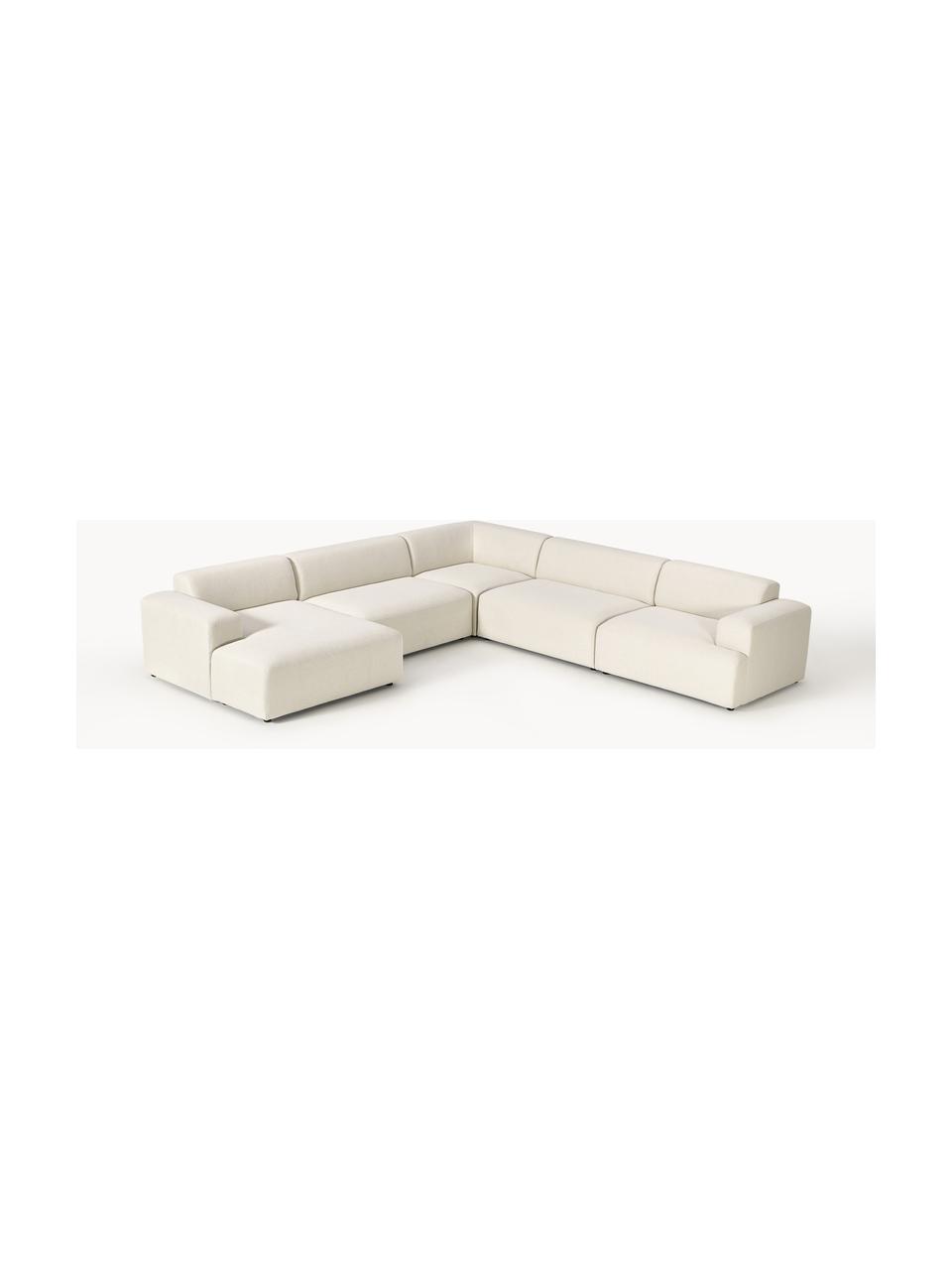 Divano ampio Melva, Rivestimento: 100% poliestere Con 115.0, Struttura: legno massiccio di pino e, Piedini: plastica Questo prodotto , Tessuto bianco latte, Larg. 339 x Prof. 339 cm, chaise-longue a destra