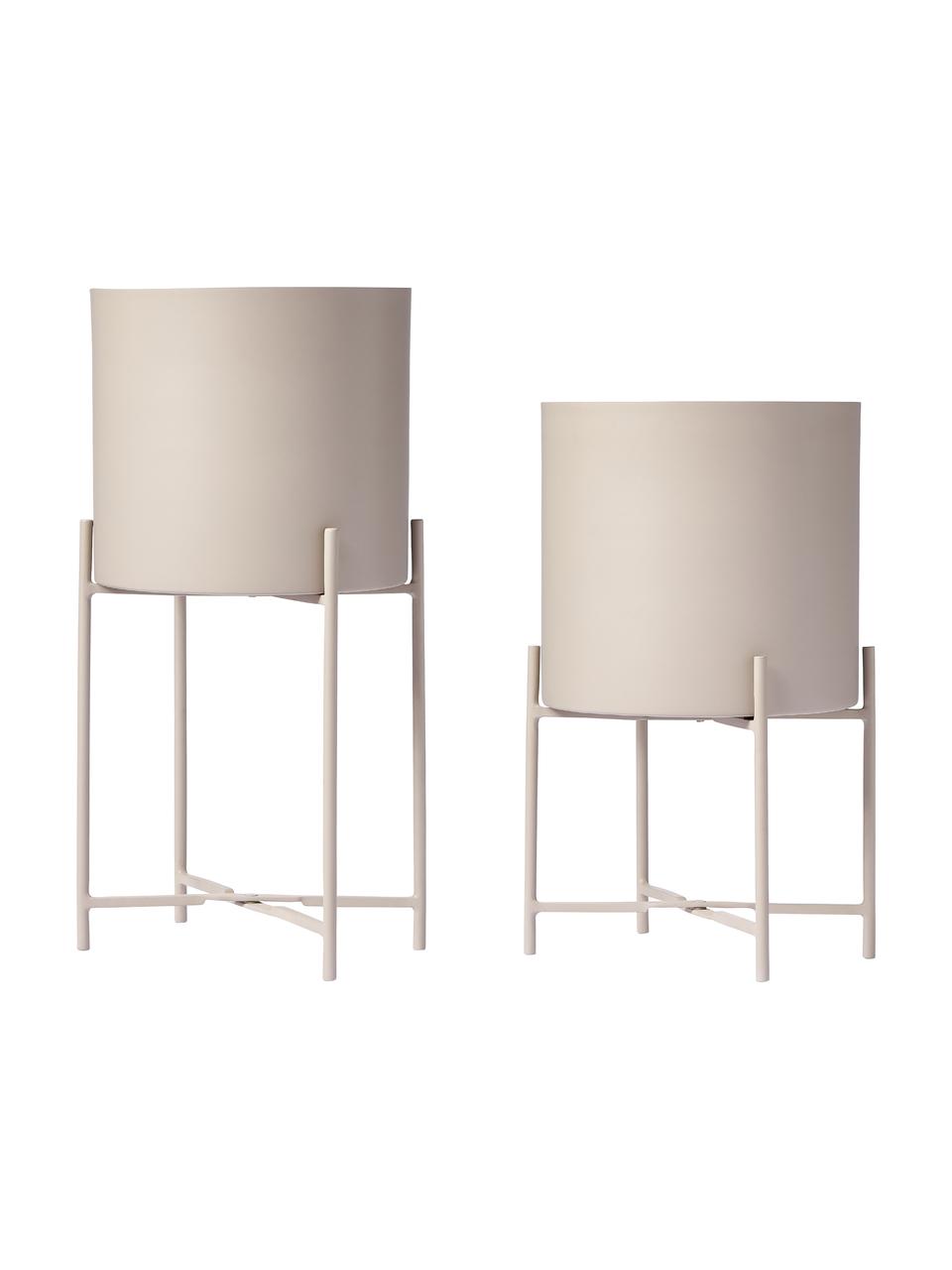 Set de maceteros de metal Mina, 2 uds., Metal con pintura en polvo, Beige, Set de diferentes tamaños