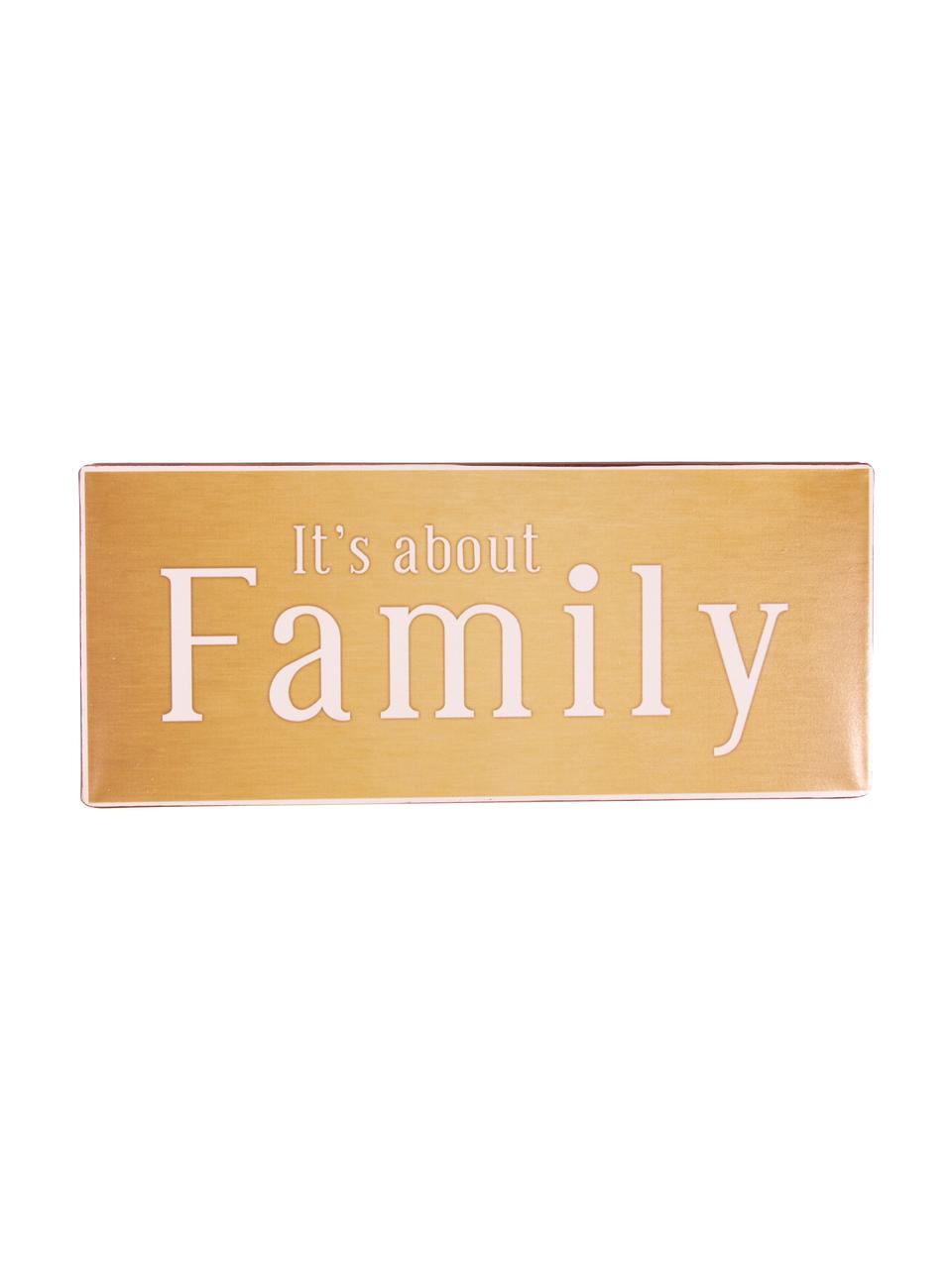 Znak dekoracyjny It's about Family, Metal powlekany, Pomarańczowy, biały, S 31 x W 13 cm