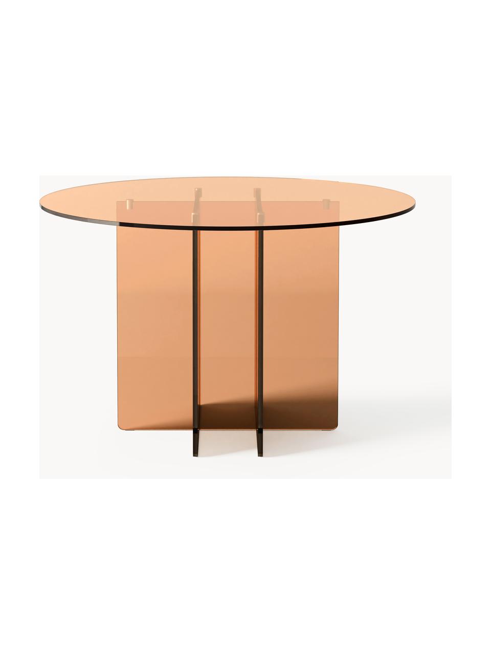 Mesa de comedor redonda de vidrio Anouk, Ø 120 cm, Vidrio, Marrón, Ø 120 cm