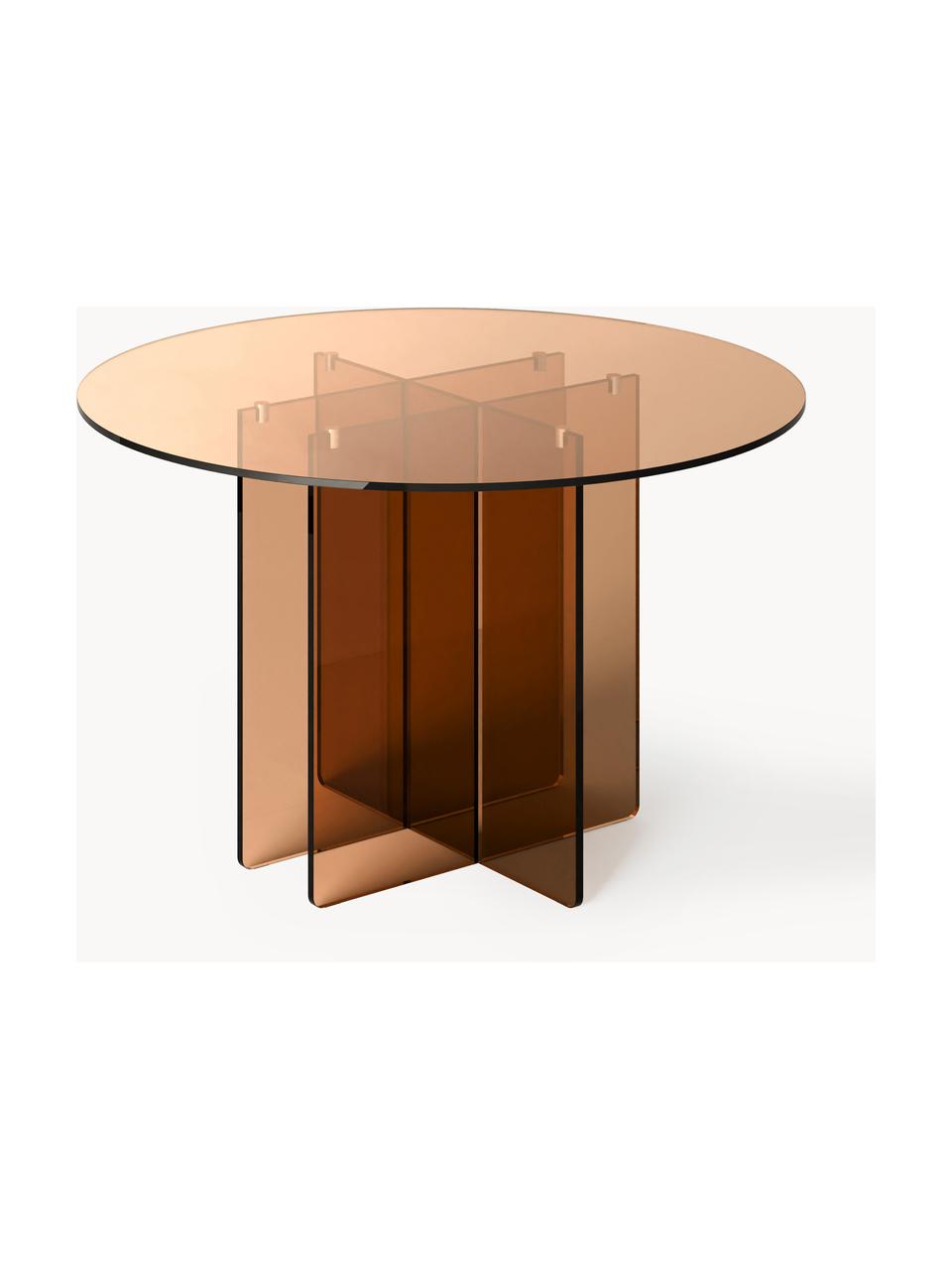 Mesa de comedor redonda de vidrio Anouk, Ø 120 cm, Vidrio, Marrón, Ø 120 cm