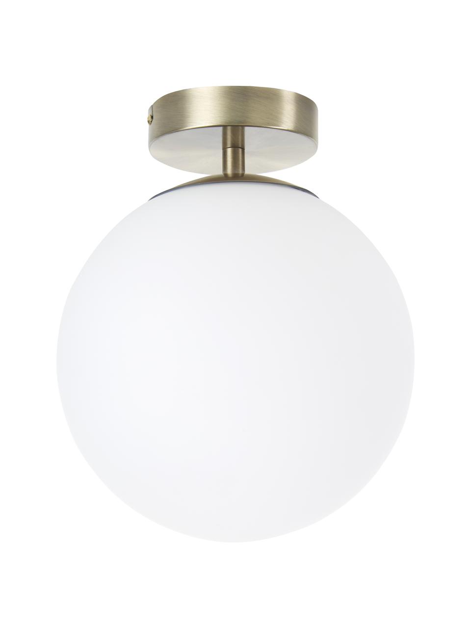 Lampada da soffitto in vetro Hitch, Baldacchino: metallo ottonato, Paralume: vetro, Ottonato, bianco, Ø 25 x Alt. 30 cm