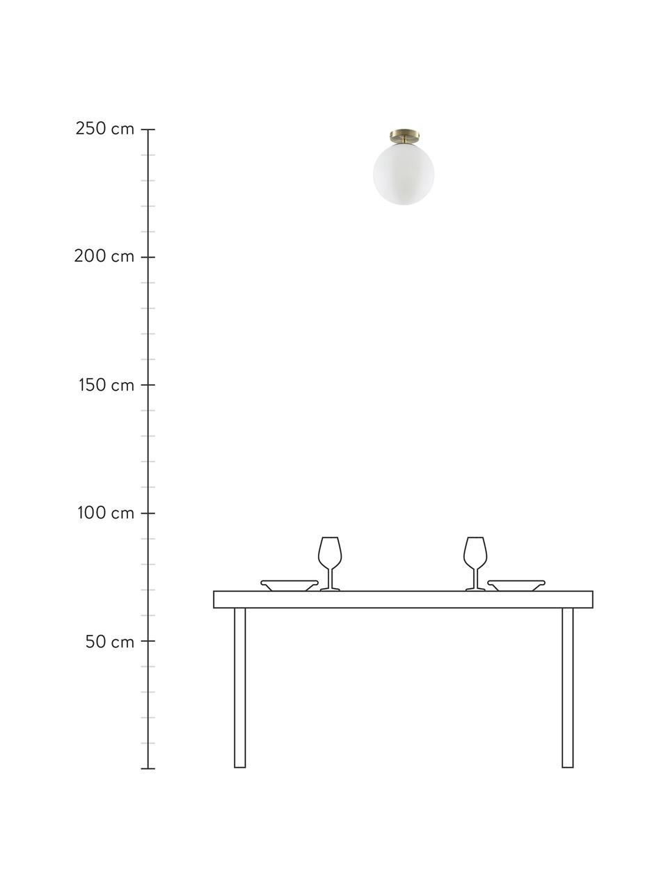 Kleine Deckenleuchte Hitch aus Glas, Baldachin: Metall, vermessingt, Lampenschirm: Glas, Messingfarben, Weiß, Ø 25 x H 30 cm