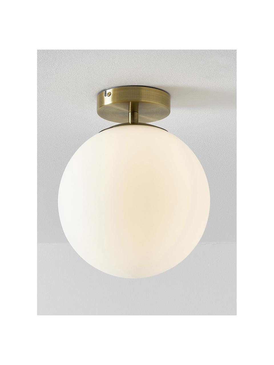Malá stropná lampa zo skla Hitch, Biela, odtiene zlatej, Ø 25 x V 30 cm