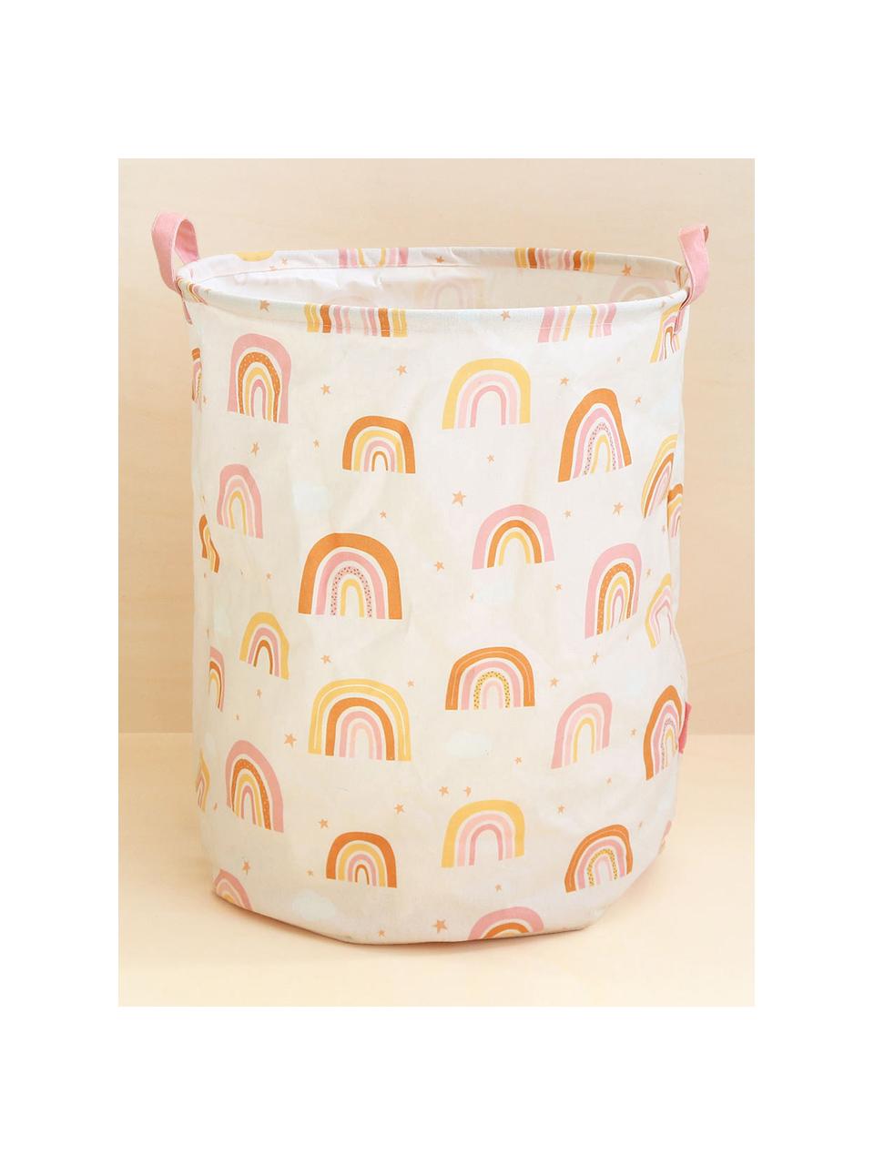 Panier de rangement pour enfants Rainbows, pliable, 70 % coton, 30 % polyester, Pêche, rose pâle, orange, Ø 40 x haut. 50 cm