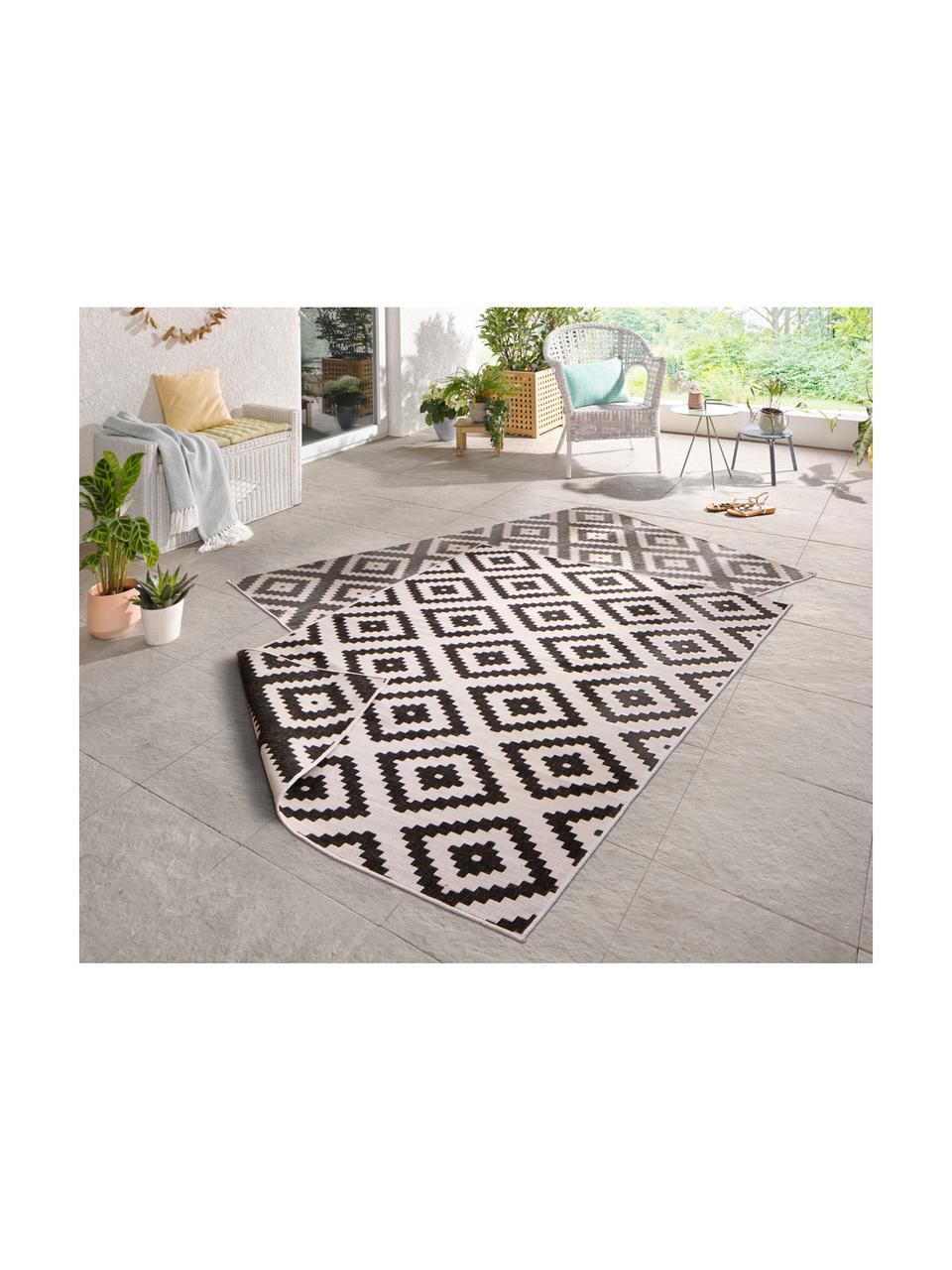 Interiérový/exteriérový oboustranný koberec Malta, Černá, krémová, D 150 cm, Š 80 cm
