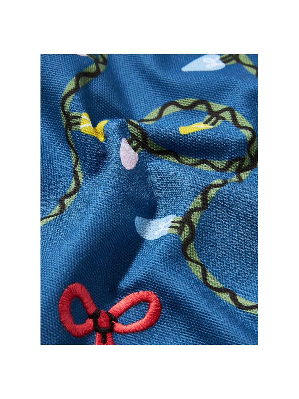 Povlak na polštář s vánočním potiskem a výšivkou Ribbons, 100 % bavlna, Modrá, Š 45 cm, D 45 cm