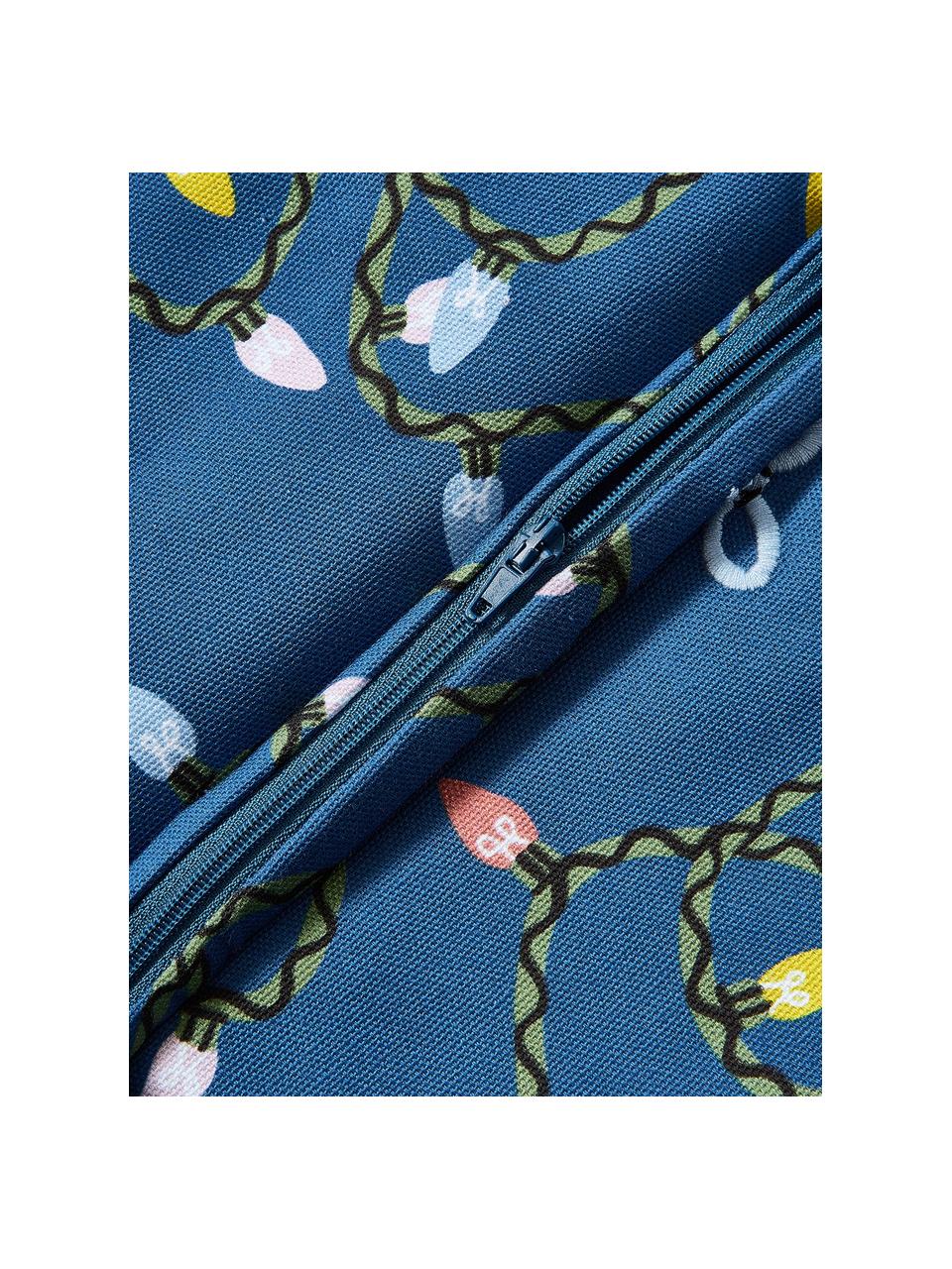 Funda de cojín bordada navideña Ribbons, 100% algodón, Azul, multicolor, An 45 x L 45 cm
