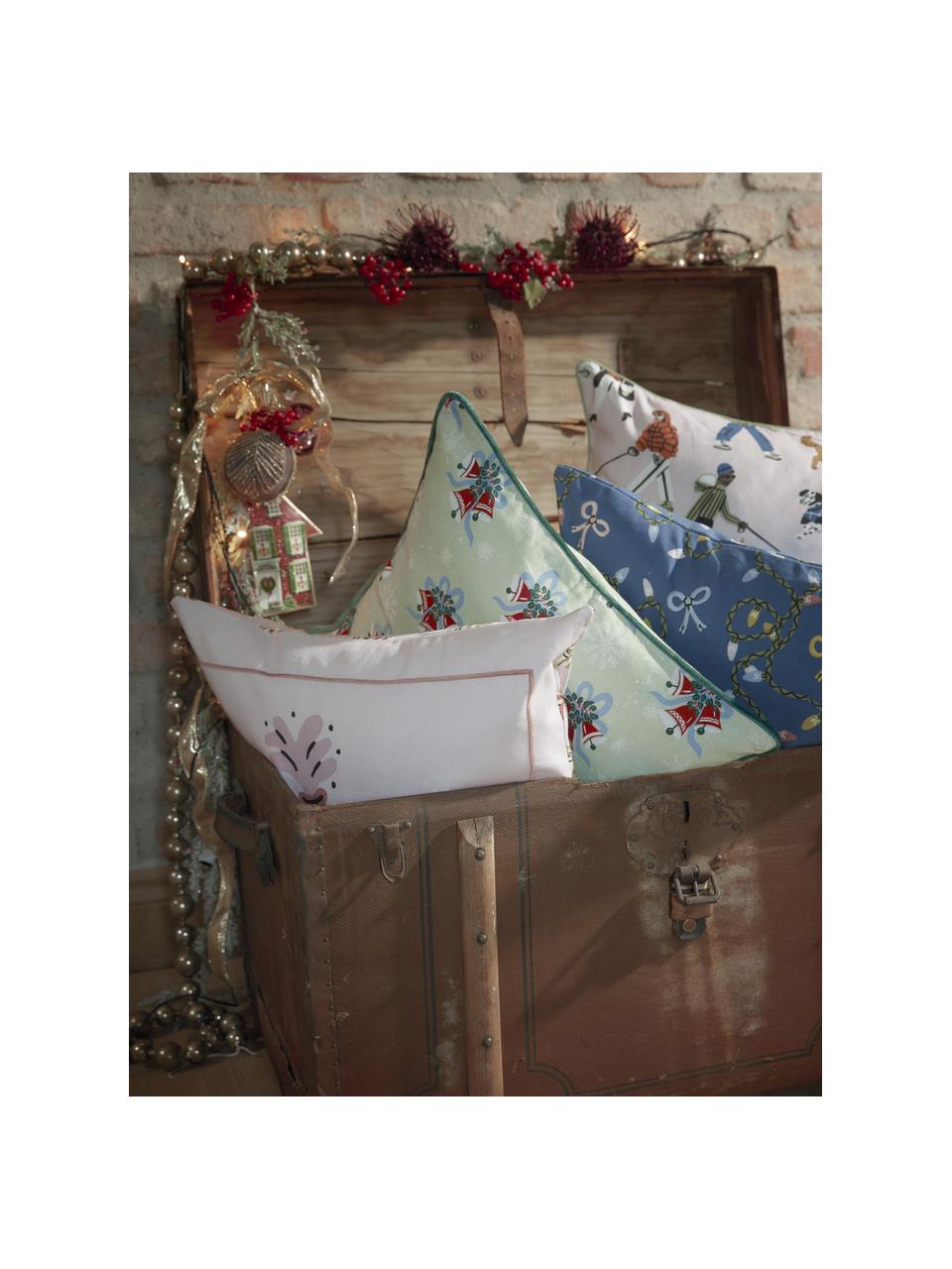 Povlak na polštář s vánočním potiskem a výšivkou Ribbons, 100 % bavlna, Modrá, více barev, Š 45 cm, D 45 cm