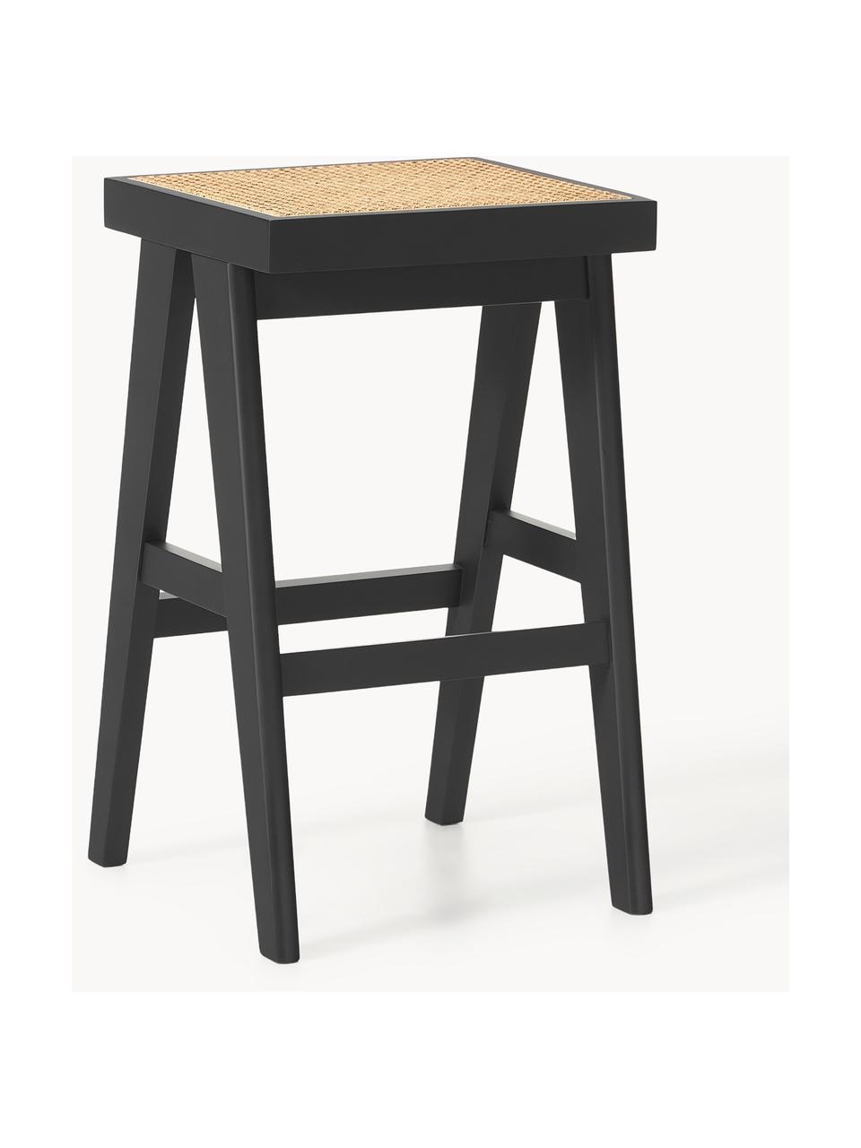 Tabouret de bar en cannage Sissi, Noir, beige clair, larg. 46 x haut. 75 cm