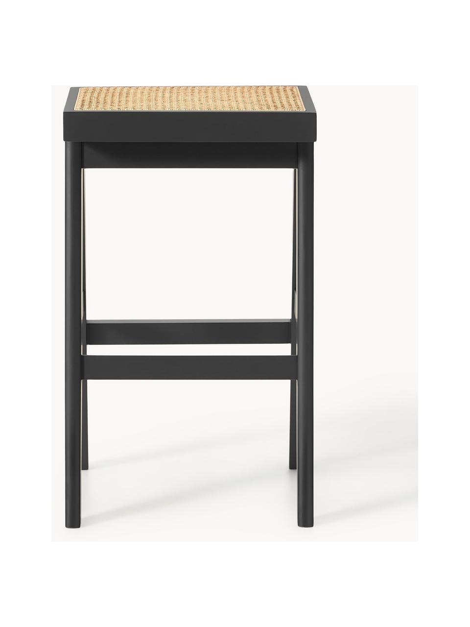 Tabouret de bar en cannage Sissi, Noir, beige clair, larg. 46 x haut. 75 cm