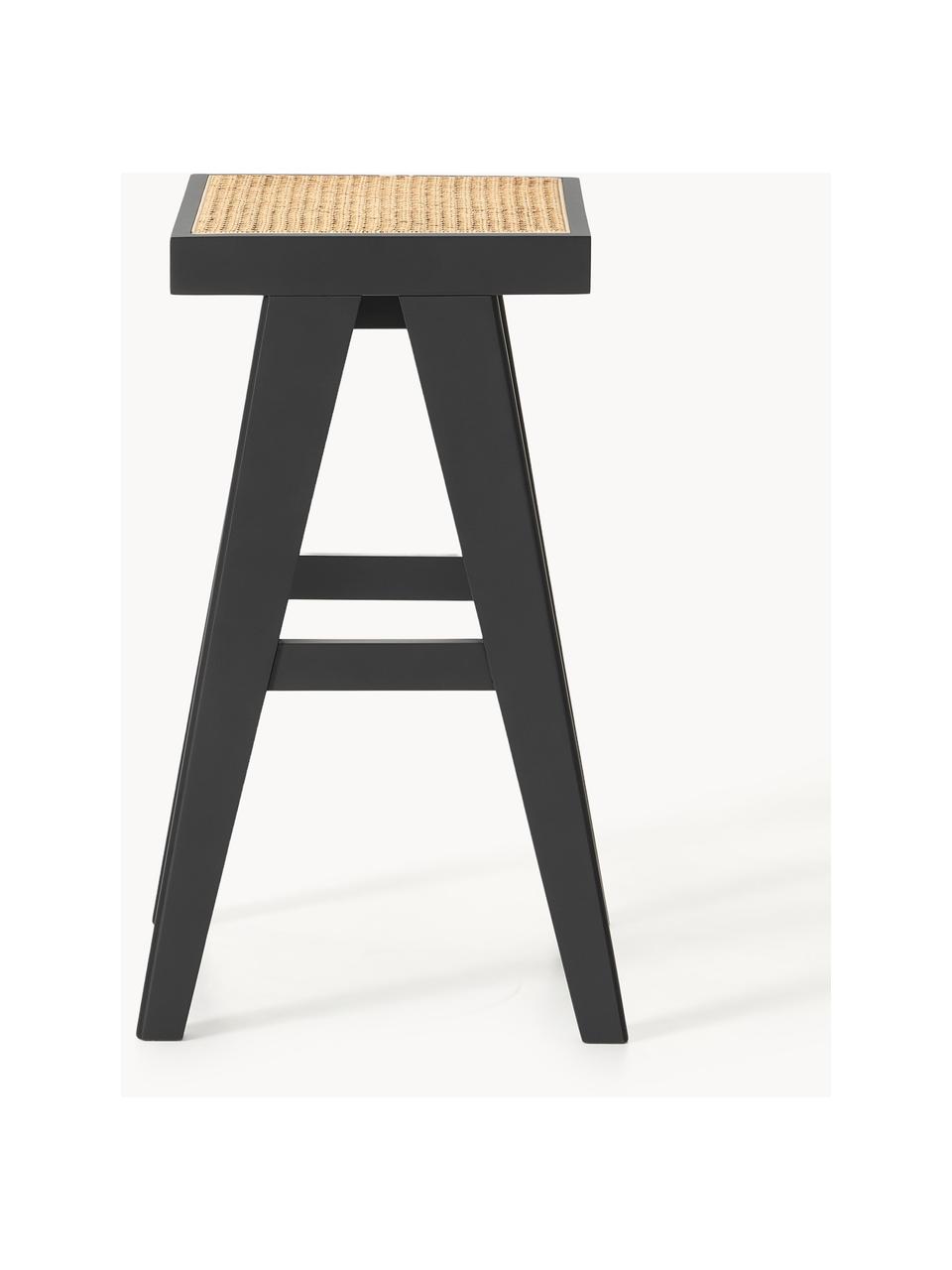 Tabouret de bar en cannage Sissi, Noir, beige clair, larg. 46 x haut. 75 cm