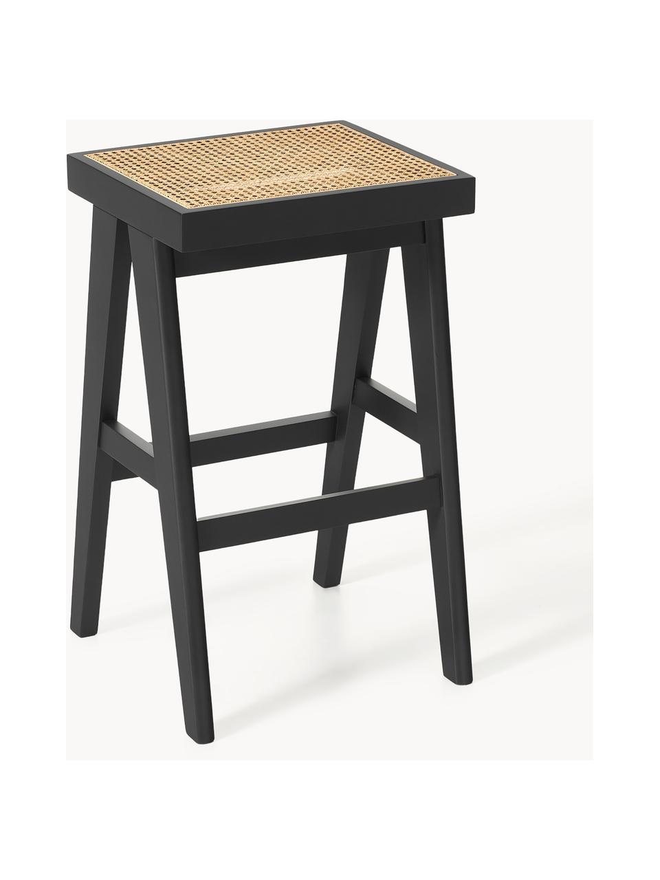 Sgabello da bar con intreccio viennese Sissi, Struttura: legno di quercia vernicia, Seduta: rattan Questo prodotto è , Nero, beige chiaro, Larg. 46 x Alt. 75 cm