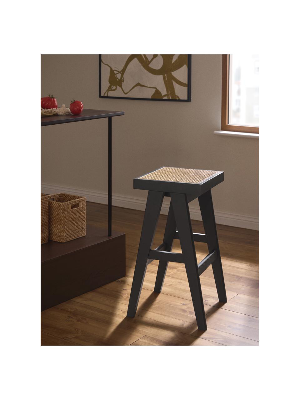 Tabouret de bar en cannage Sissi, Noir, beige clair, larg. 46 x haut. 75 cm