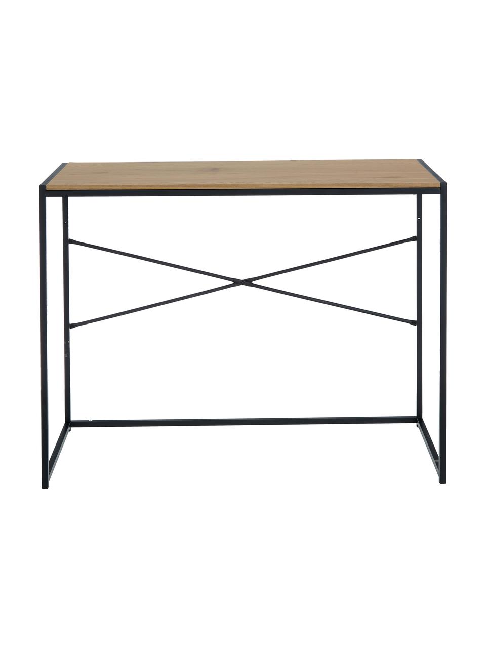 Scrivania stretta in legno e metallo Seaford, Struttura: metallo verniciato a polv, Legno di quercia, nero, Larg. 100 x Prof. 45 cm