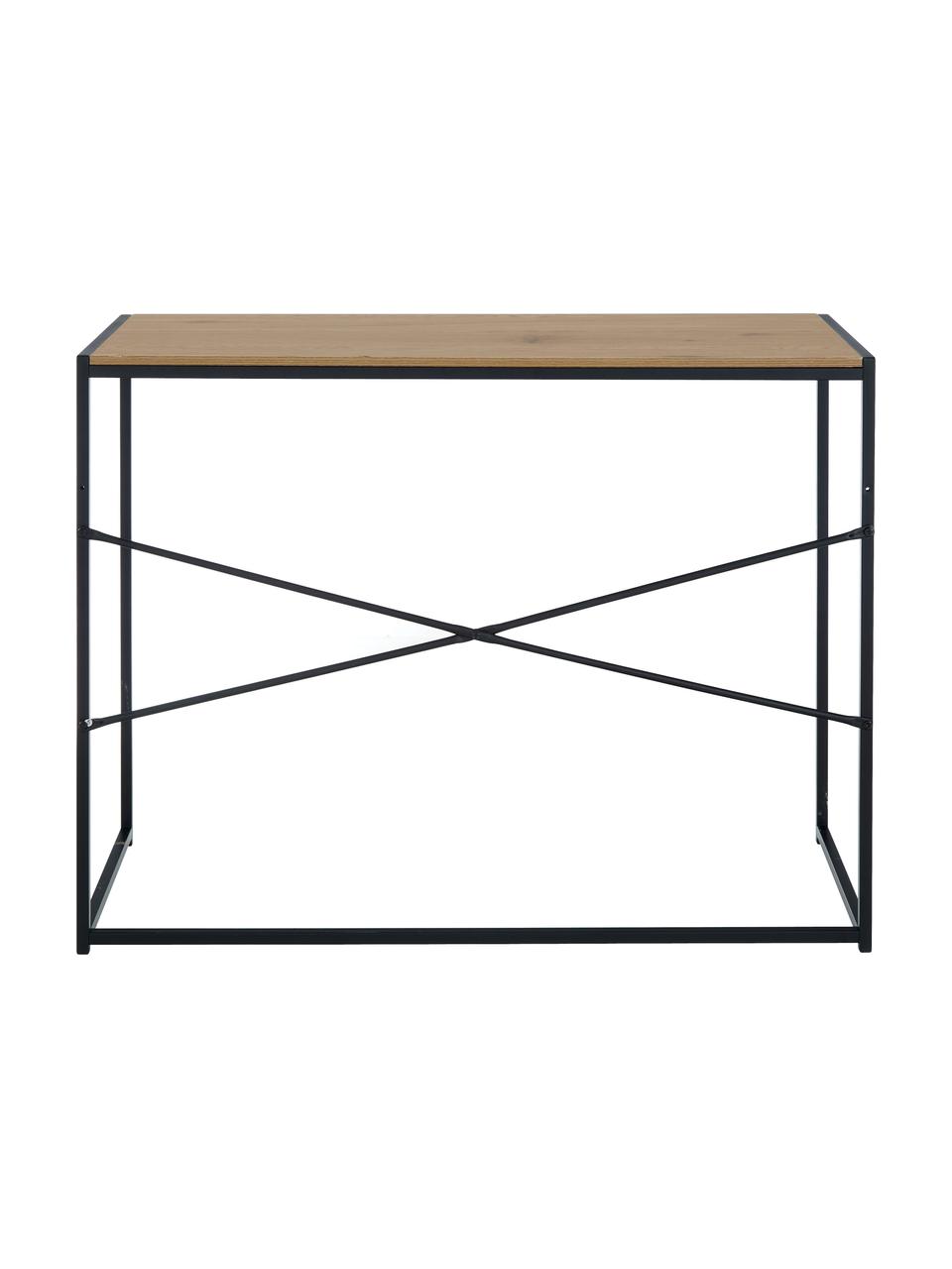 Wąskie biurko Seaford, Blat: płyta pilśniowa średniej , Stelaż: metal lakierowany proszko, O wyglądzie drewna naturalnego, czarny, S 100 x G 45 cm