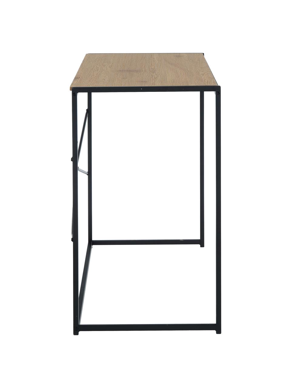 Wąskie biurko Seaford, Blat: płyta pilśniowa średniej , Stelaż: metal lakierowany proszko, O wyglądzie drewna naturalnego, czarny, S 100 x G 45 cm