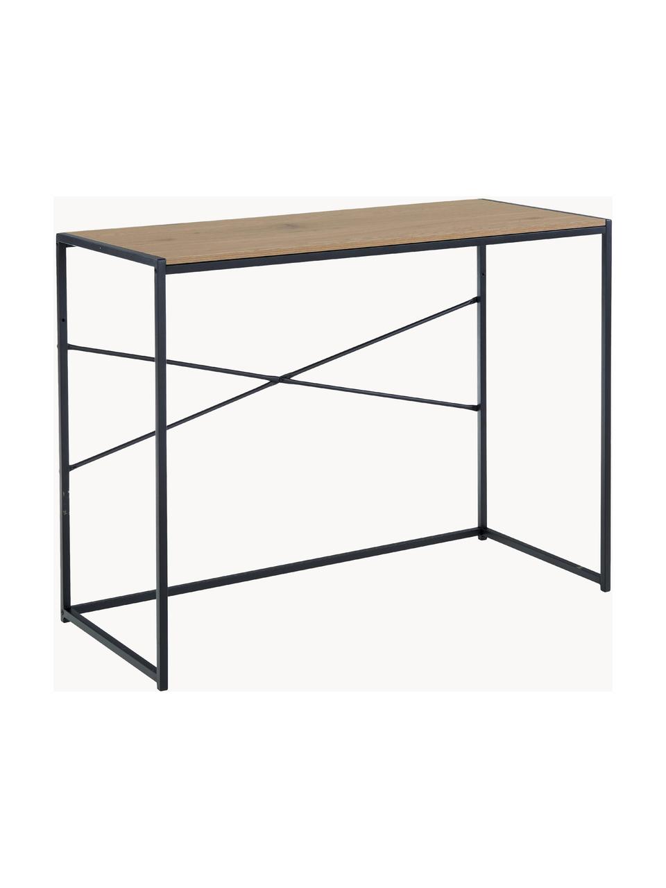 Wąskie biurko Seaford, Blat: płyta pilśniowa średniej , Stelaż: metal lakierowany proszko, O wyglądzie drewna naturalnego, czarny, S 100 x G 45 cm