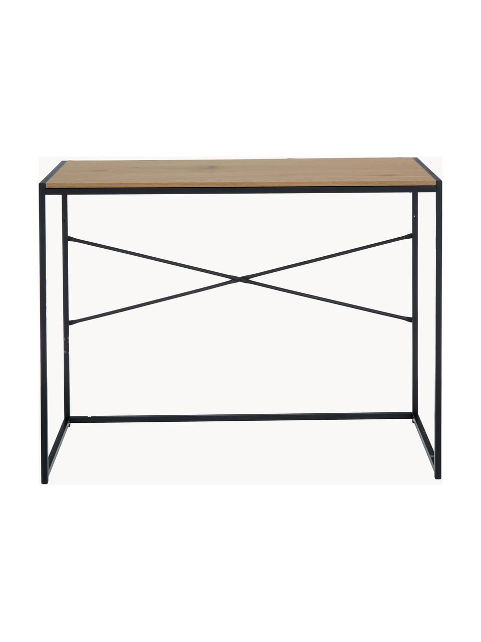 Smal bureau Seaford, Tafelblad: gelamineerd MDF, Frame: gepoedercoat metaal, Beige in houtlook, zwart, B 100 x D 45 cm