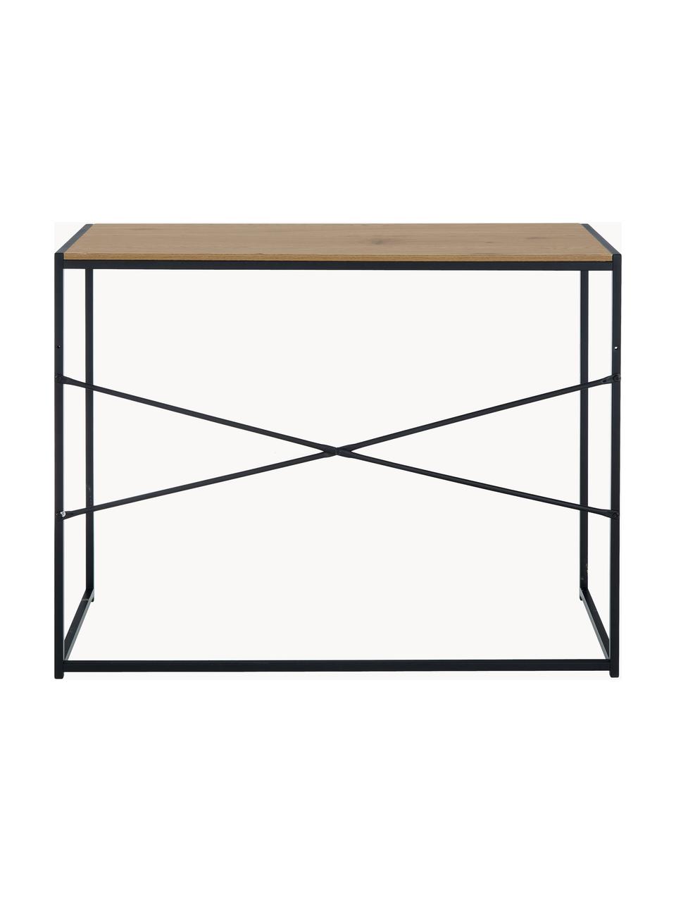 Úzký psací stůl ze dřeva a kovu Seaford, Béžová ve vzhledu dřeva, černá, Š 100 cm, H 45 cm