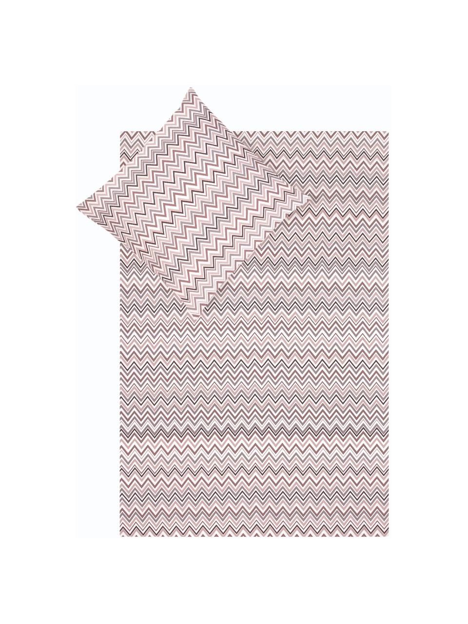 Baumwollsatin-Bettwäsche Maui mit Zickzack-Muster, Webart: Satin Fadendichte 200 TC,, Weiß, Mauve, 200 x 200 cm + 2 Kissen 80 x 80 cm