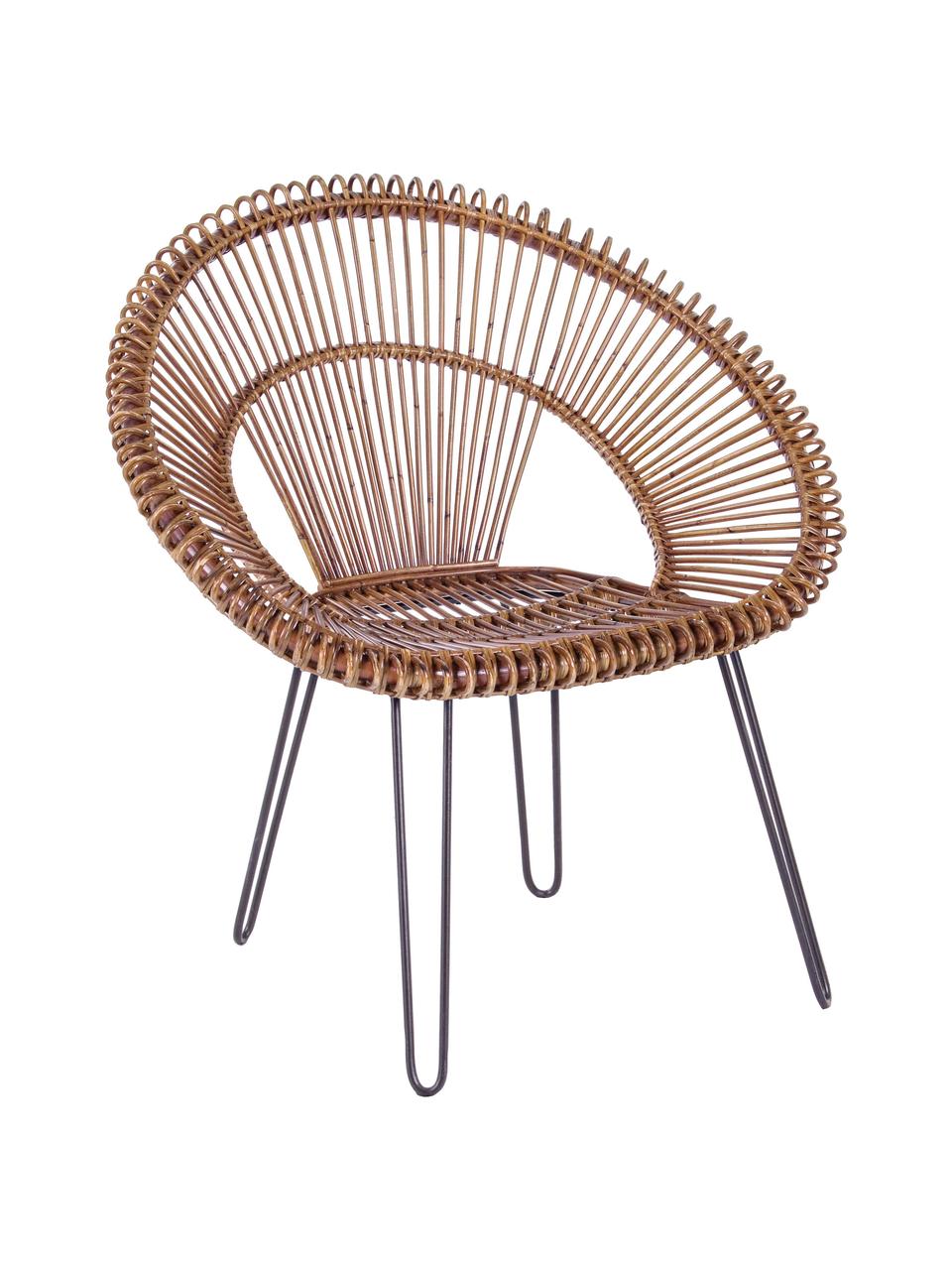 Sedia a poltrona in rattan Estaban, Seduta: rattan, Gambe: acciaio, Seduta: rattan Gambe: acciaio, Larg. 64 x Alt. 89 cm