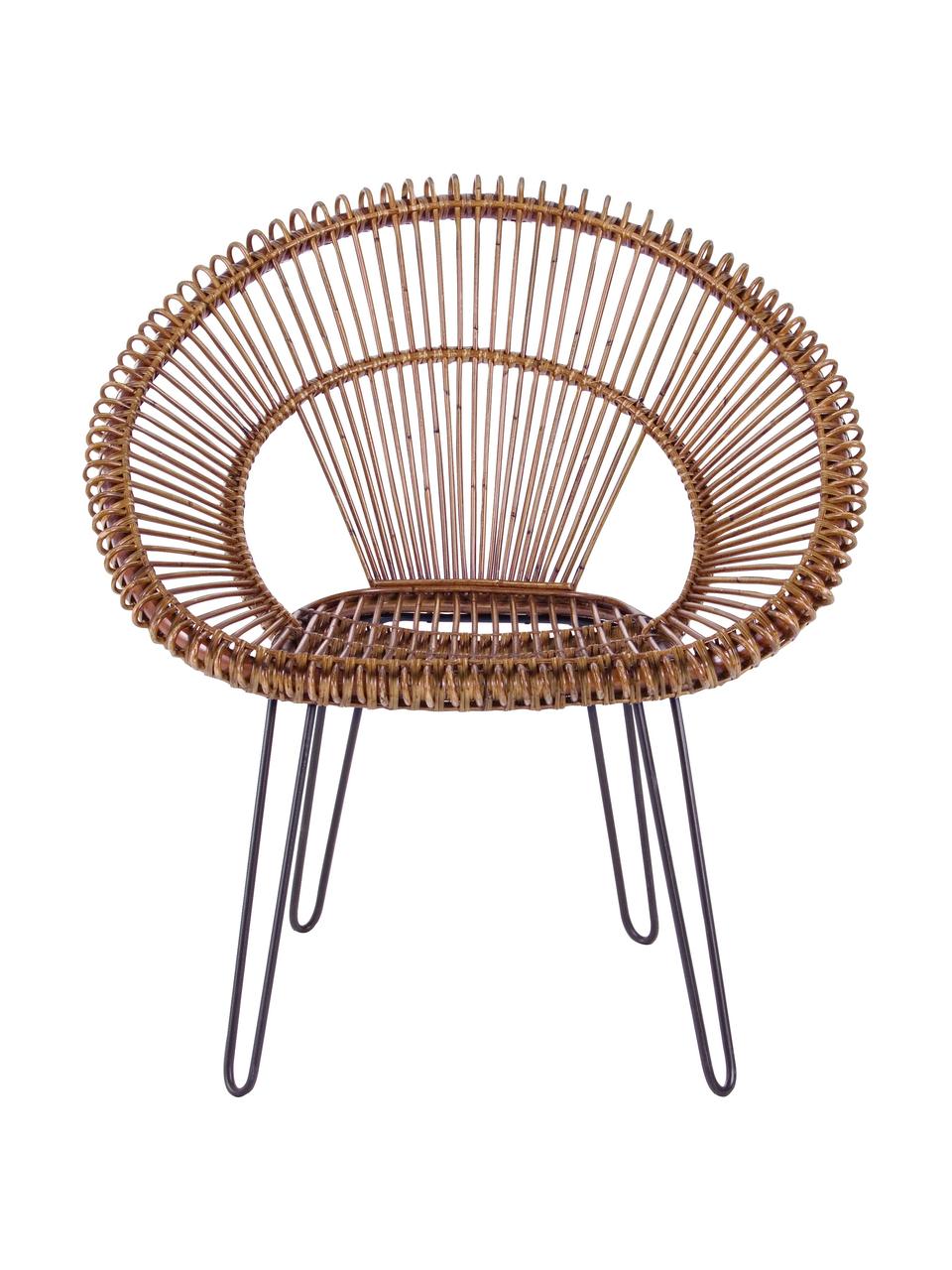 Rattan-Sessel Esteban, Sitzschale: Rattan, Beine: Stahl, Sitzschale: Rattan<br>Beine: Stahl, 64 x 89 cm