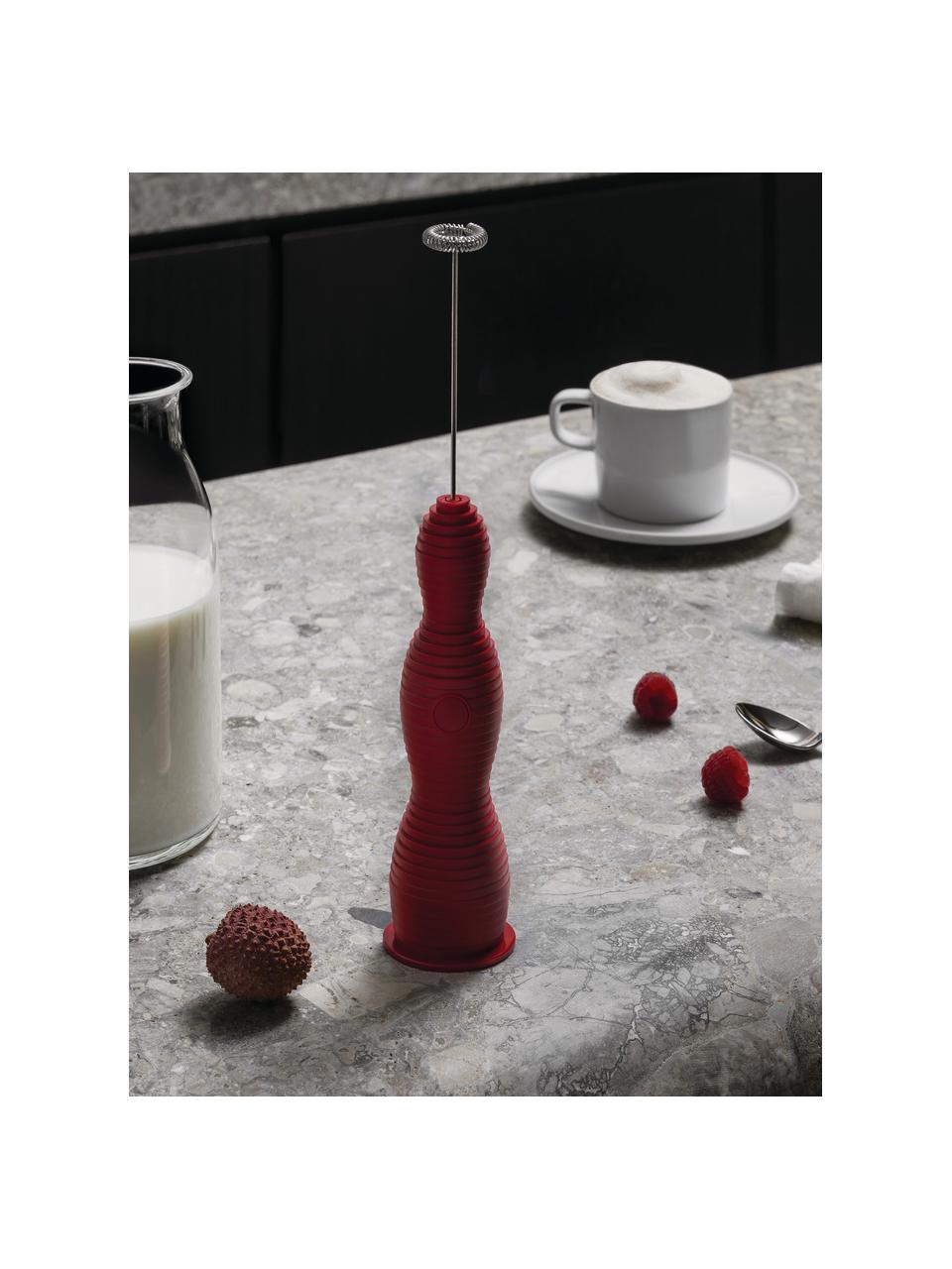 Prenosný napeňovač mlieka Pulcina, Termoplastická živica, oceľ, Červená, Š 5 x V 28 cm
