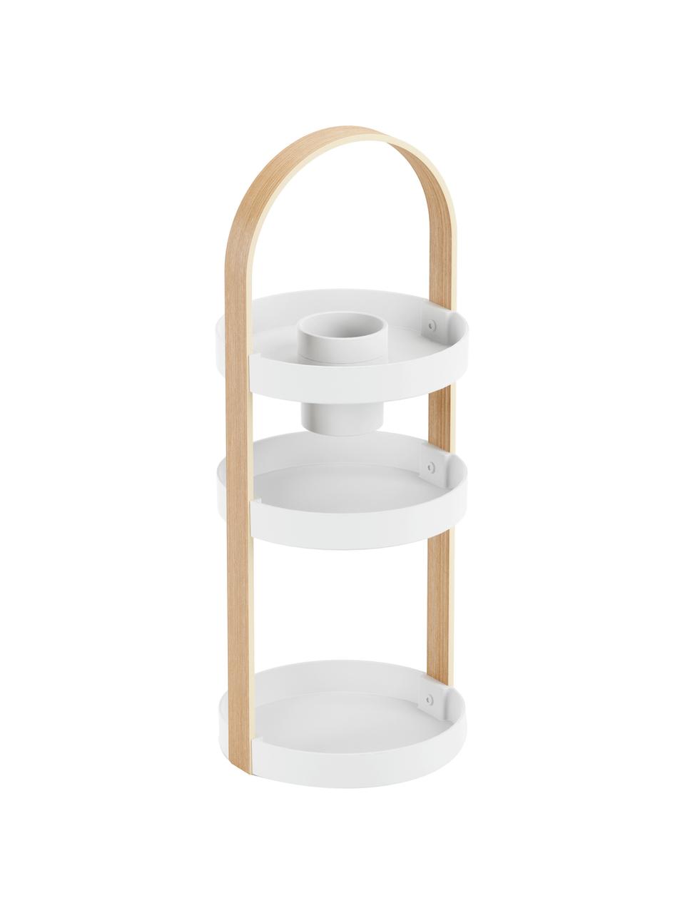 Organizador de cosméticos Bellwood, Estantes: plástico, Asa: madera, Blanco, Ø 20 x Al 50 cm