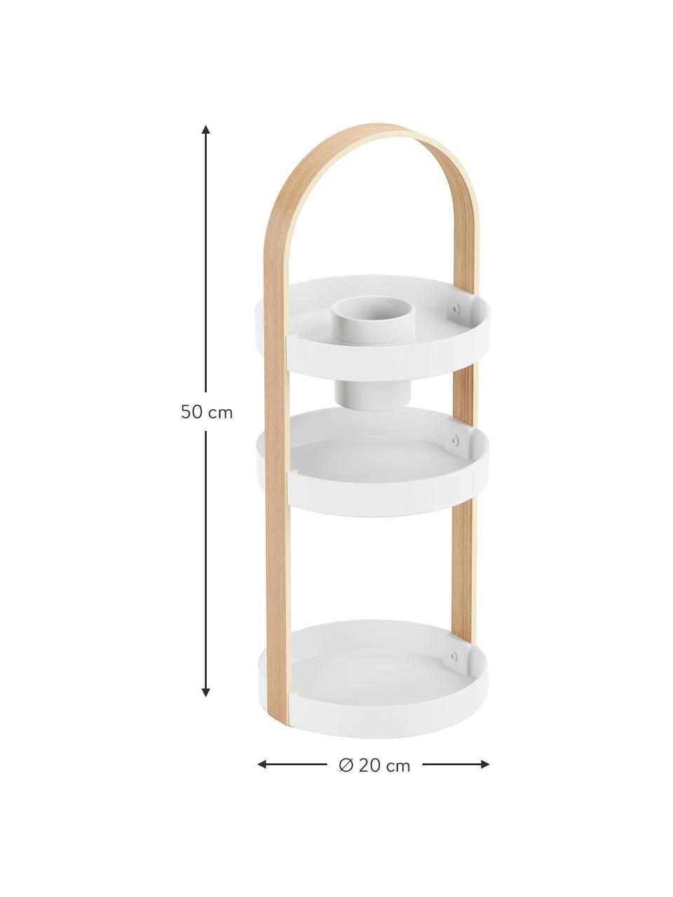 Organizer cosmetici Bellwood, Ripiani: plastica, Manico: legno, Bianco, Ø 20 x Alt. 50 cm