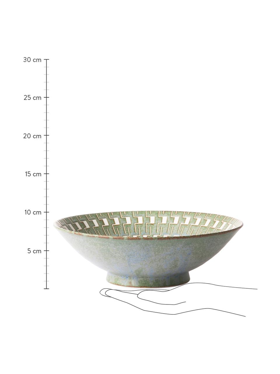 Ručně vyrobená salátová mísa Yunomi, Porcelán, Zelená, bílá, Ø 25 cm, V 8 cm