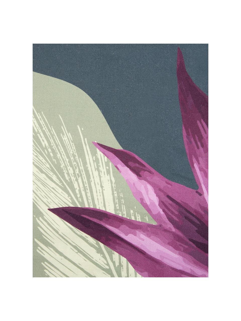Parure copripiumino reversibile in raso di cotone Flora, Grigio scuro, con motivo vegetale, 155 x 200 cm, 2 pz