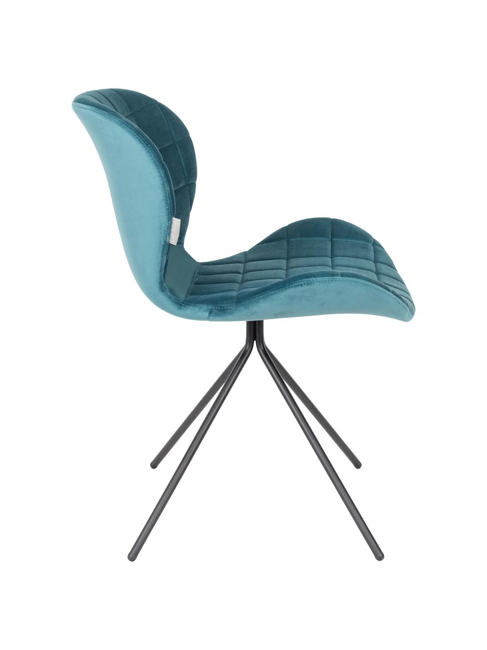 Fluwelen stoel OMG, Bekleding: polyester fluweel, Frame: gepoedercoat staal, Frame: multiplex, Bekleding: petrol. Poten: zwart, 51 x 80 cm