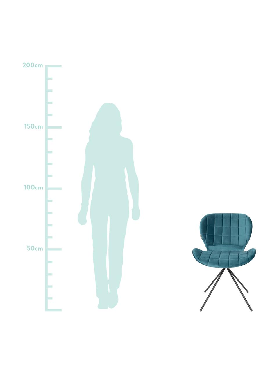 Fluwelen stoel OMG, Bekleding: polyester fluweel, Frame: gepoedercoat staal, Frame: multiplex, Bekleding: petrol. Poten: zwart, 51 x 80 cm