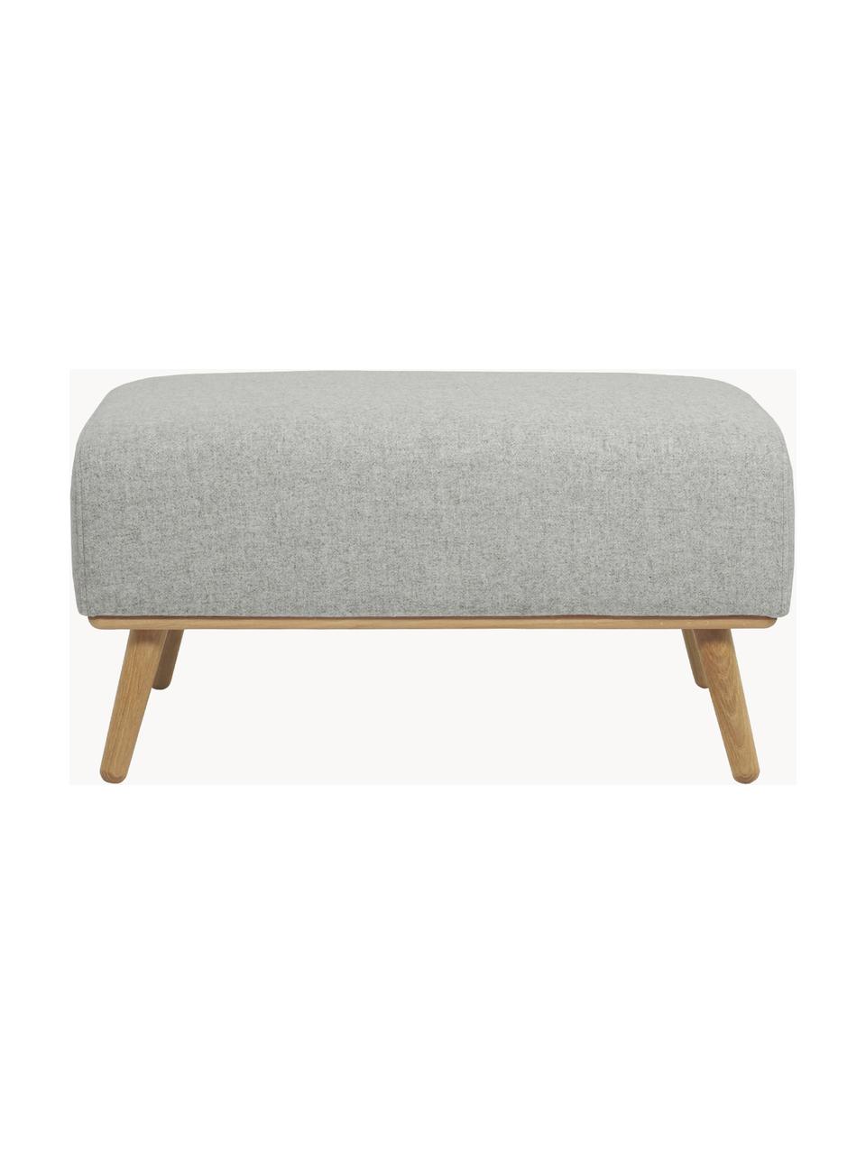 Hocker Archie mit Wollbezug und Holz-Füßen, Bezug: 100% Wolle, Gestell: Kiefernholz, FSC-zertifiz, Beine: Massives Eichenholz, FSC-, Webstoff Hellgrau, B 87 x H 45 cm