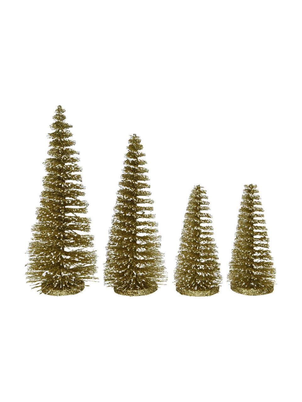 Piezas decorativas pinos Minitree, 4 uds., Plástico, Dorado, Ø 10 x Al 16 cm