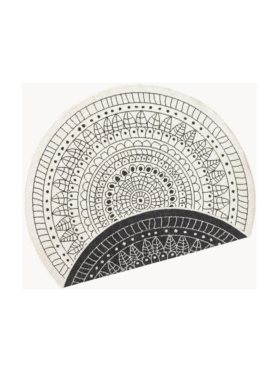 Okrągły dwustronny dywan wewnętrzny/zewnętrzny Porto, Czarny, odcienie kremowego, Ø 140 cm (Rozmiar M)