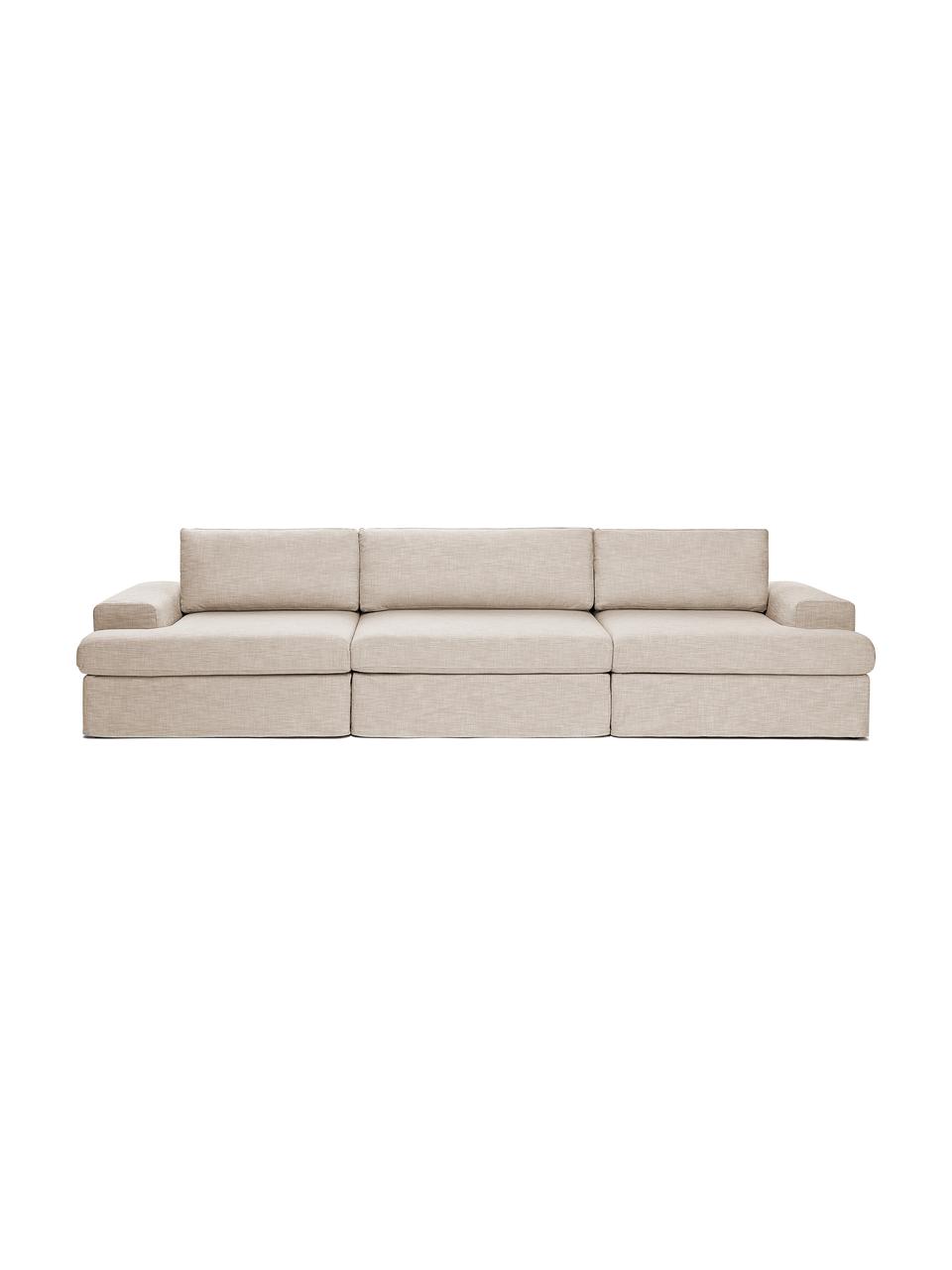 Divano componibile 4 posti Russell, Rivestimento: 100% cotone Con 50.000 ci, Struttura: legno di pino massiccio c, Piedini: plastica, Tessuto taupe, Larg. 309 x Alt. 77 cm