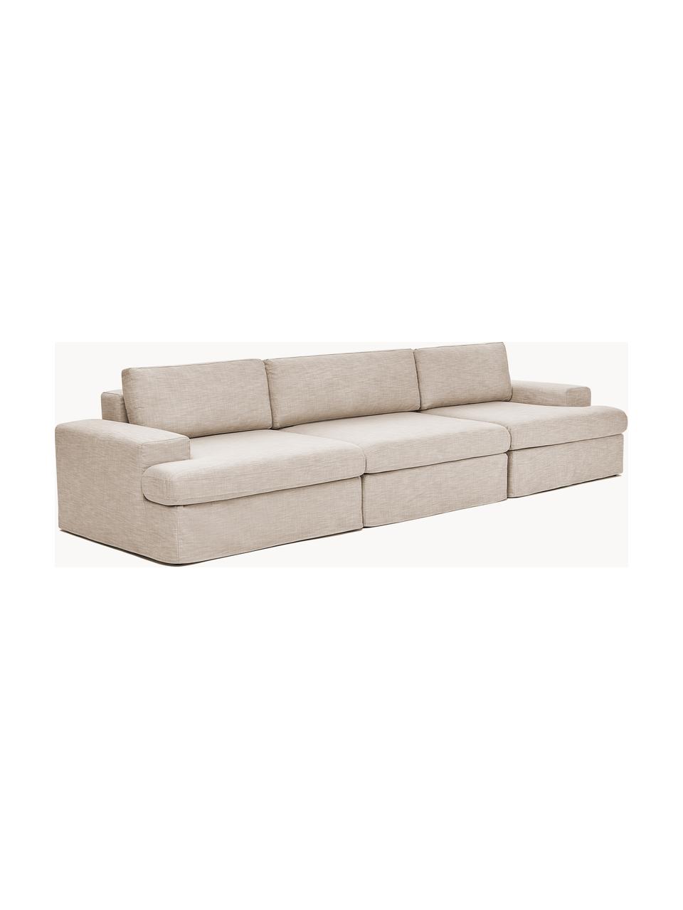 Modulares Sofa Russell (4-Sitzer) mit abnehmbaren Bezügen, Bezug: 100% Baumwolle Der strapa, Gestell: Massives Kiefernholz, Spe, Füße: Kunststoff Dieses Produkt, Webstoff Beige, B 309 x T 103 cm